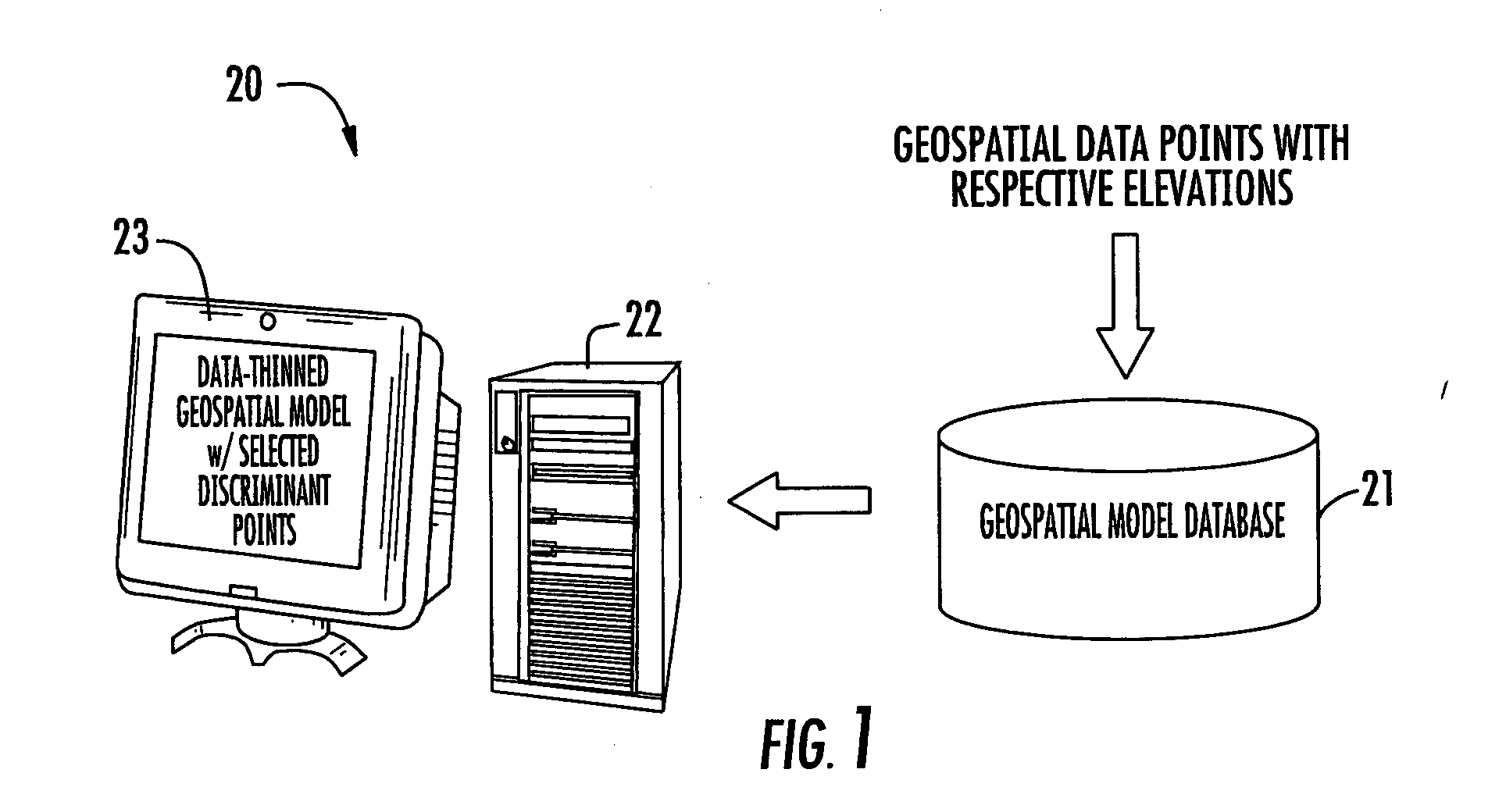 Geospatial modeling system providing data thinning of geospatial data points and related methods