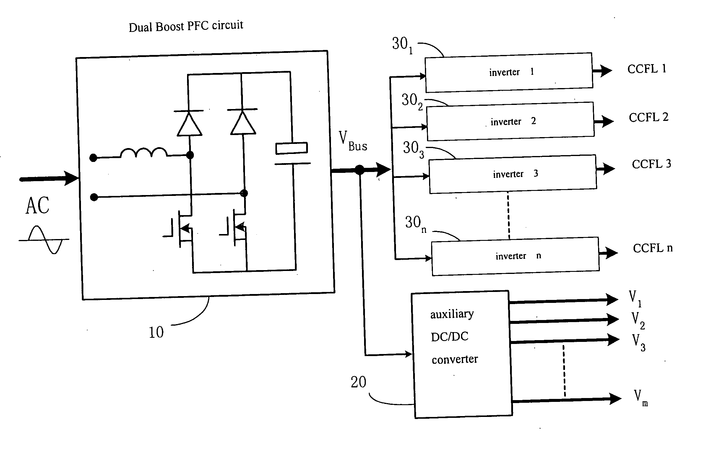 Architecture of power supply system for LCD apparatus
