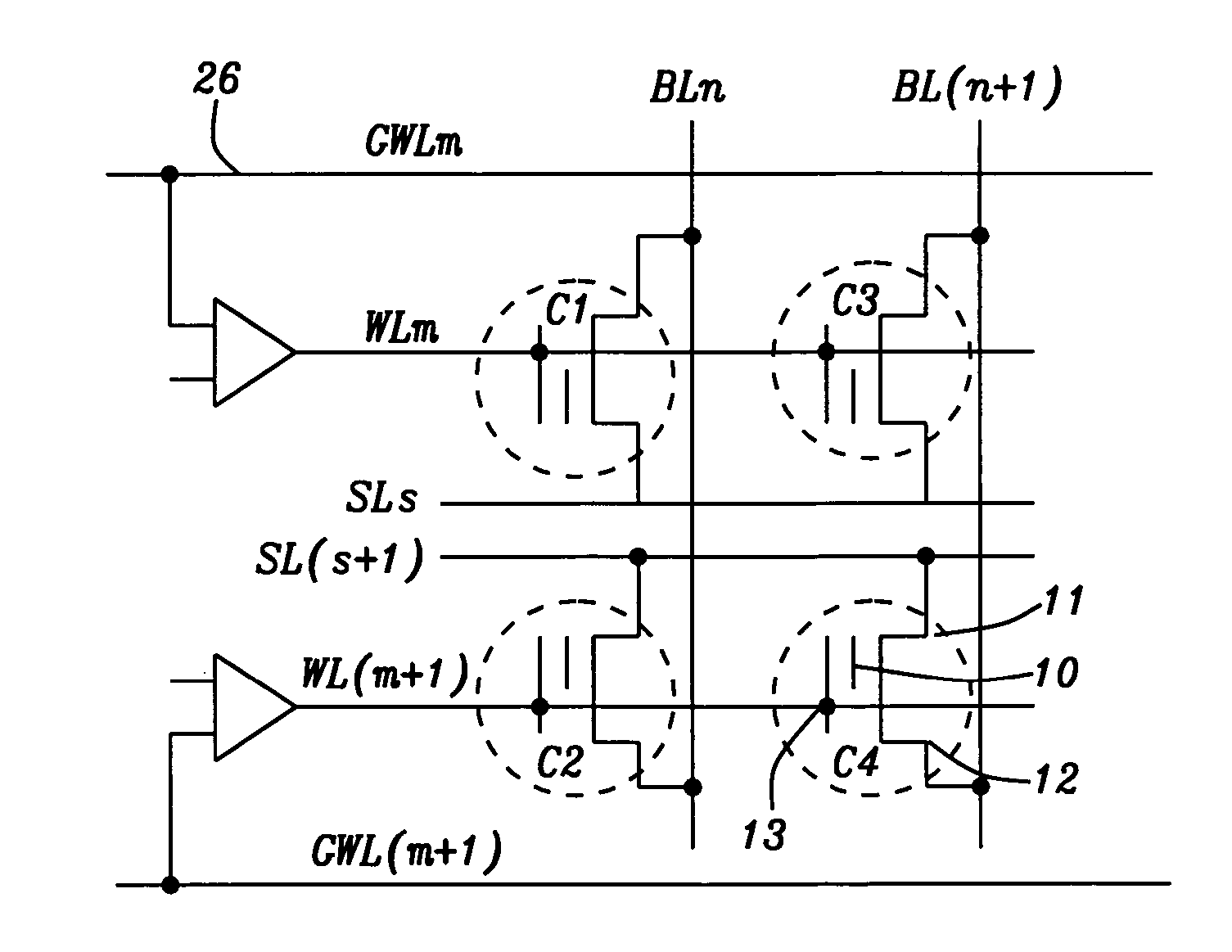 Array structure of two-transistor cells with merged floating gates for byte erase and re-write if disturbed algorithm