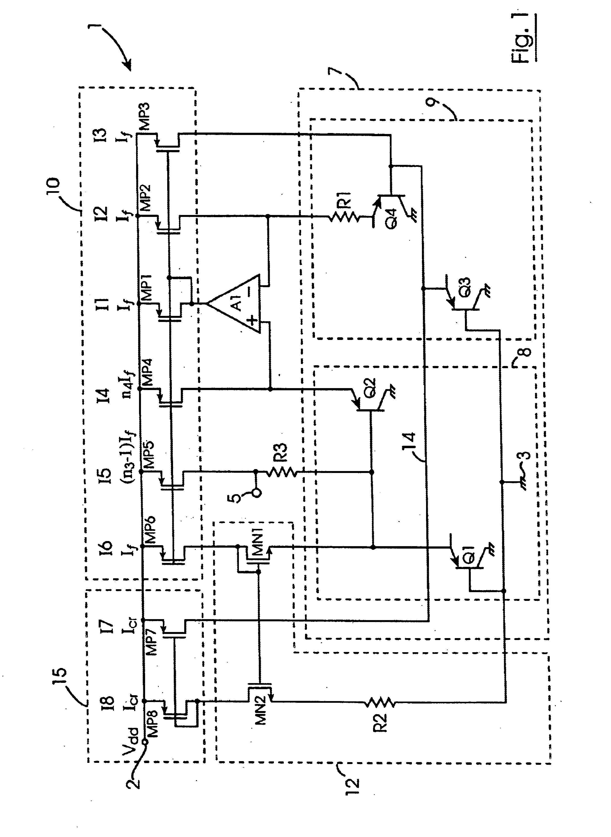 Bandgap voltage reference circuit and method for producing a temperature curvature corrected voltage reference
