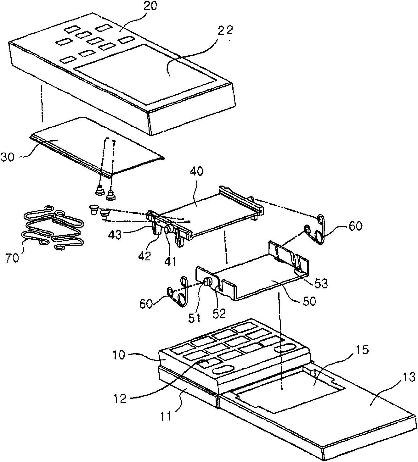 A portable terminal of slide-down opening and closing type