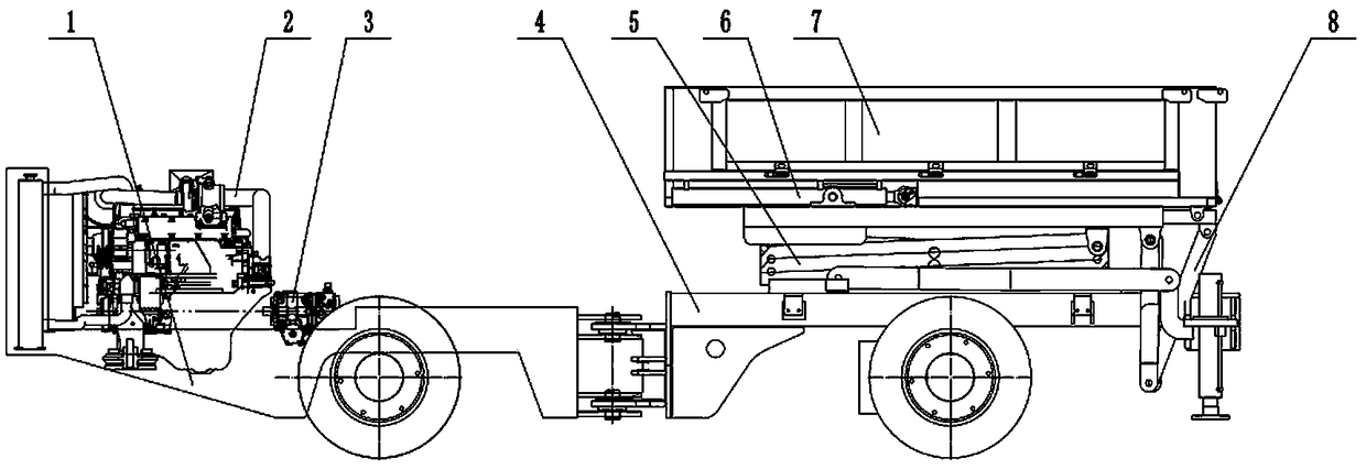 High-position push-type self-unloading device for rubber-tyred vehicles