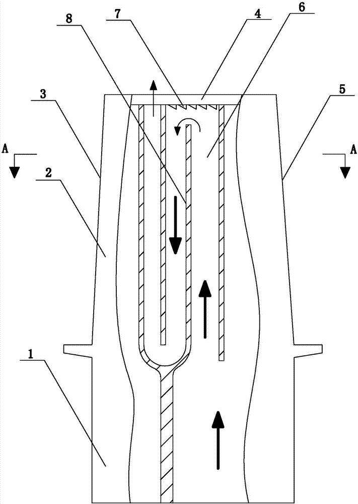 Cooling structure of top contra-rotating vortex of high temperature turbine moving blade