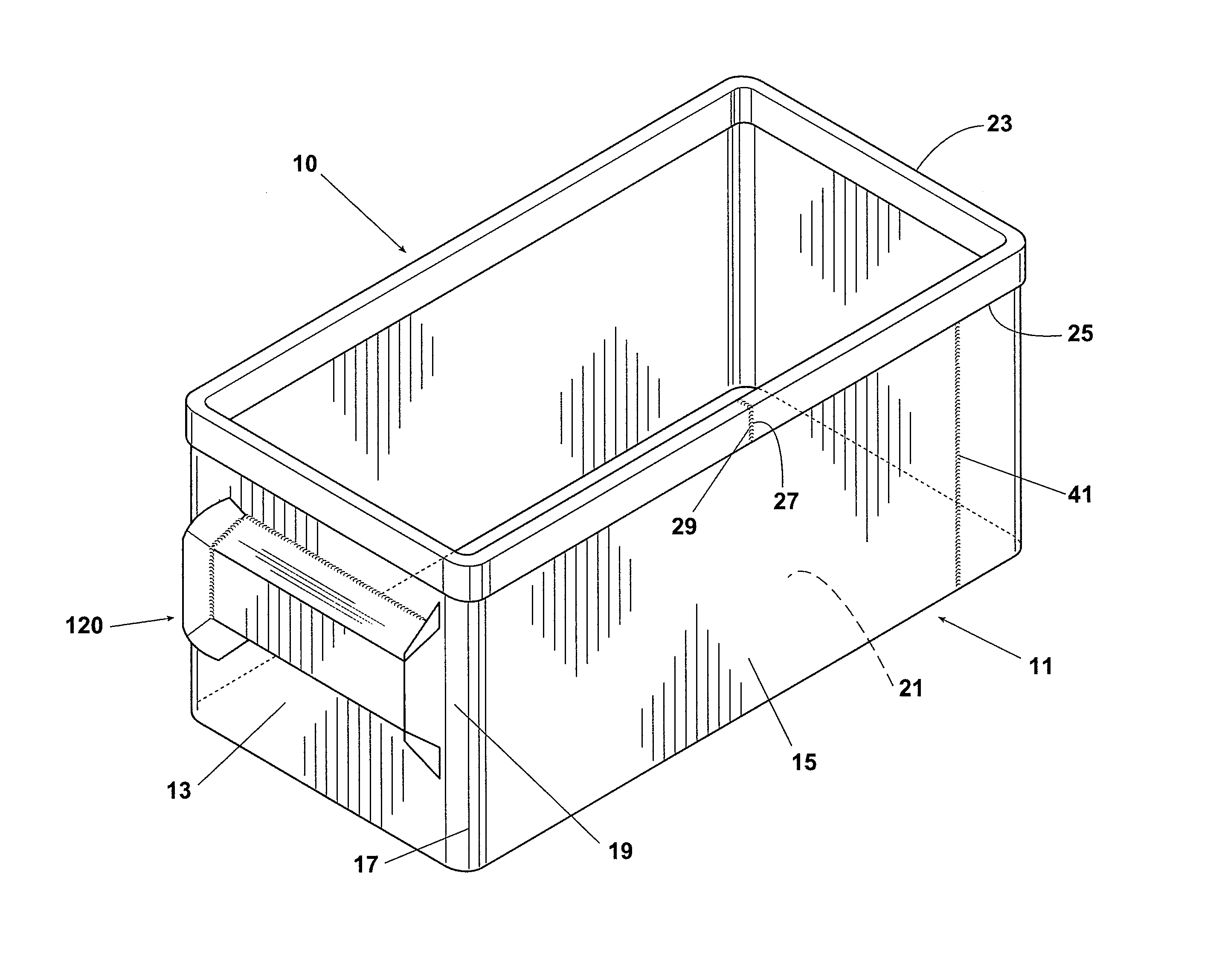 Front load refuse container and lift pocket assembly