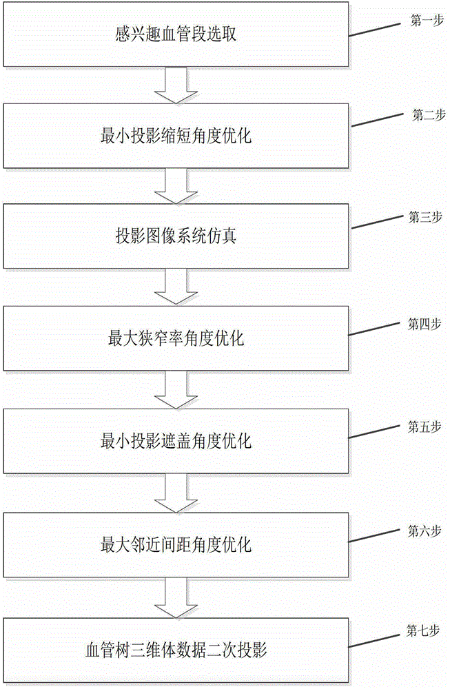 Method for optimizing optimal viewing angle of multiple branch interesting blood vessel section