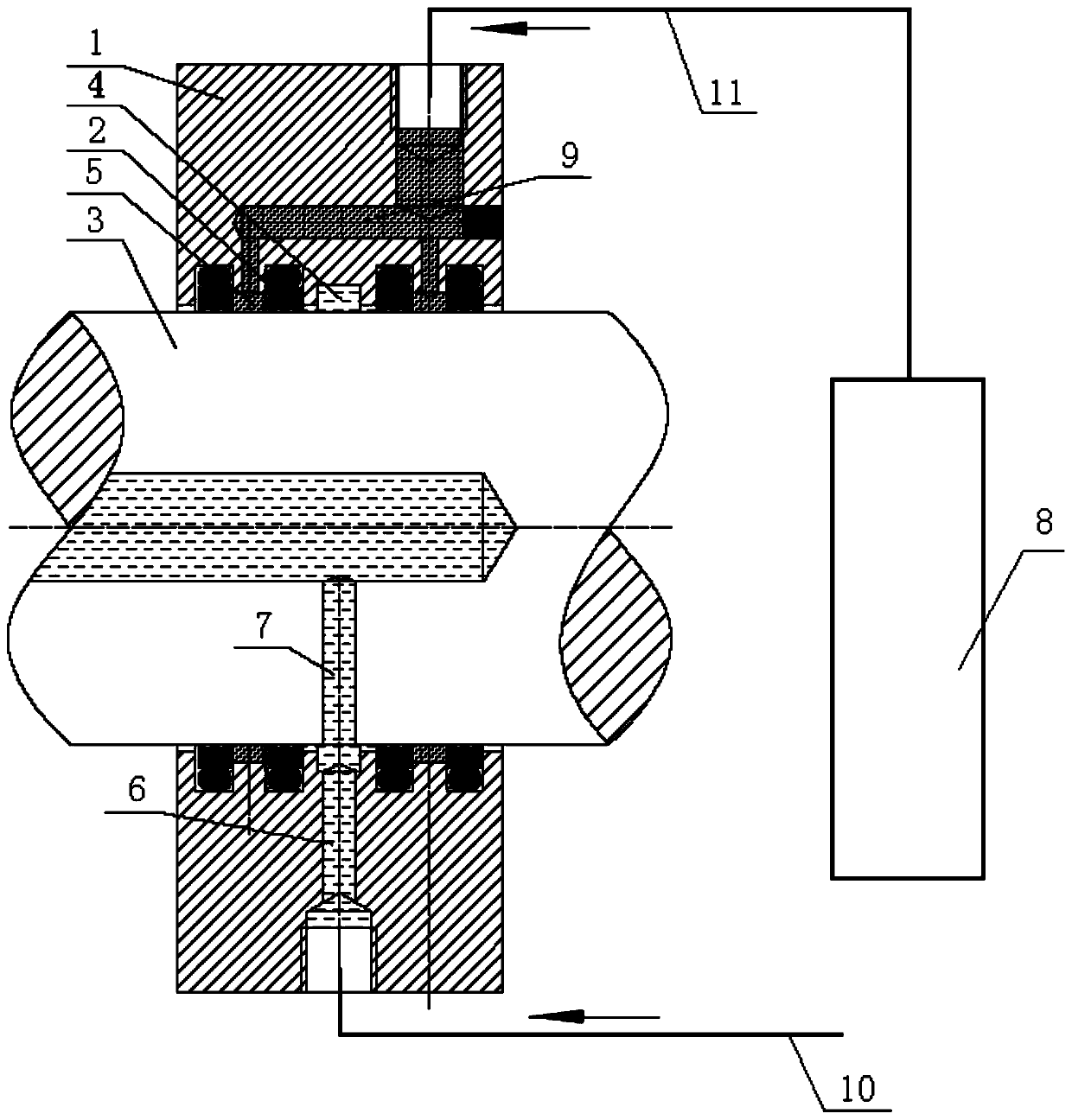 Heading machineinternal spraying oil-water differential pressure type active sealing device and method