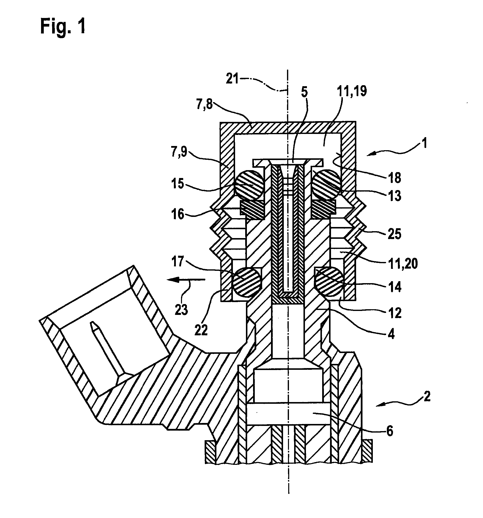 Fuel injection system including a fuel-guiding component, a fuel injector, and a connecting element