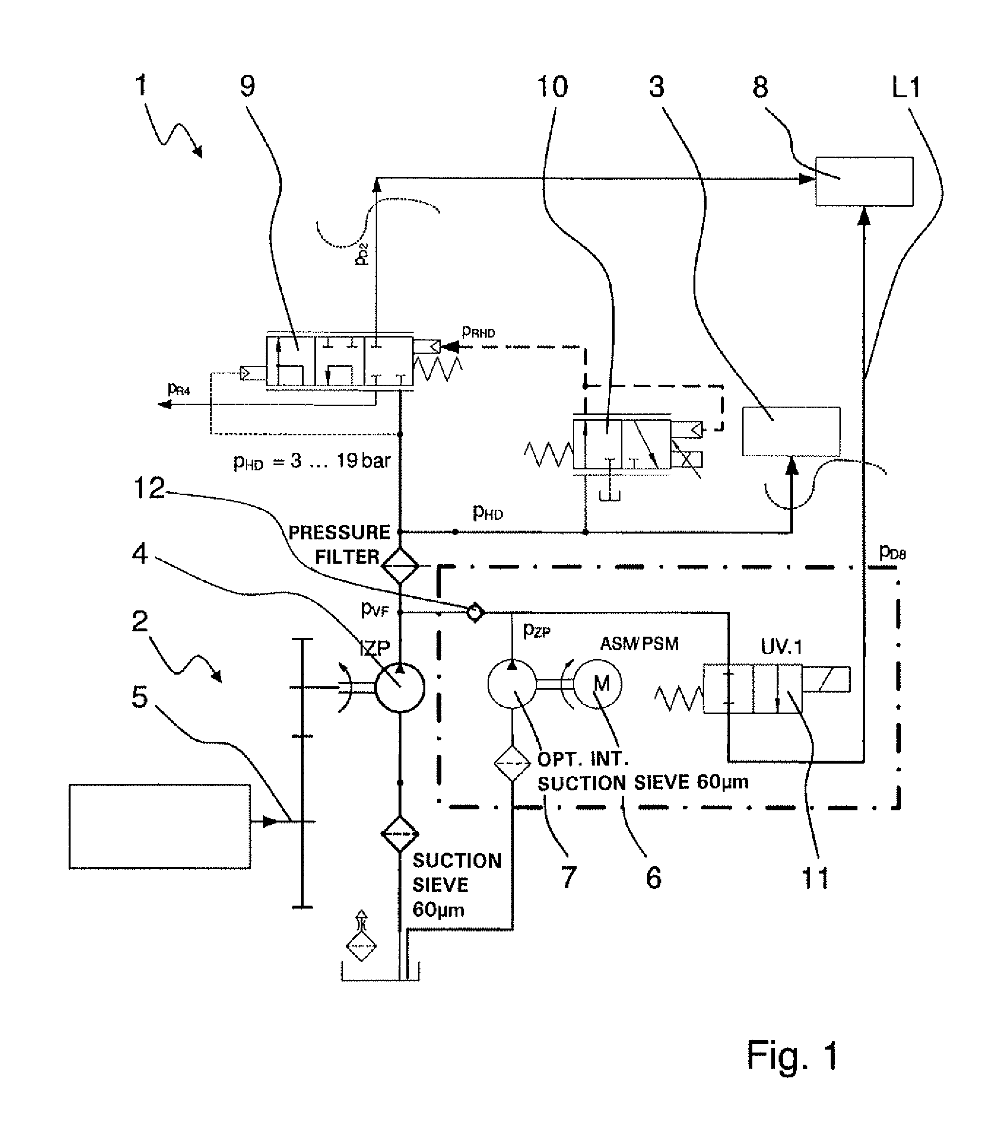 Hydraulic system of a transmission unit, comprising a main transmission pump and an auxiliary pump