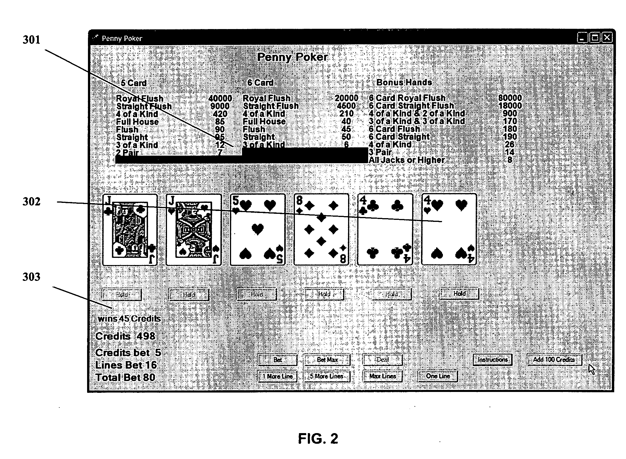 Method for multi-line betting on a video poker game