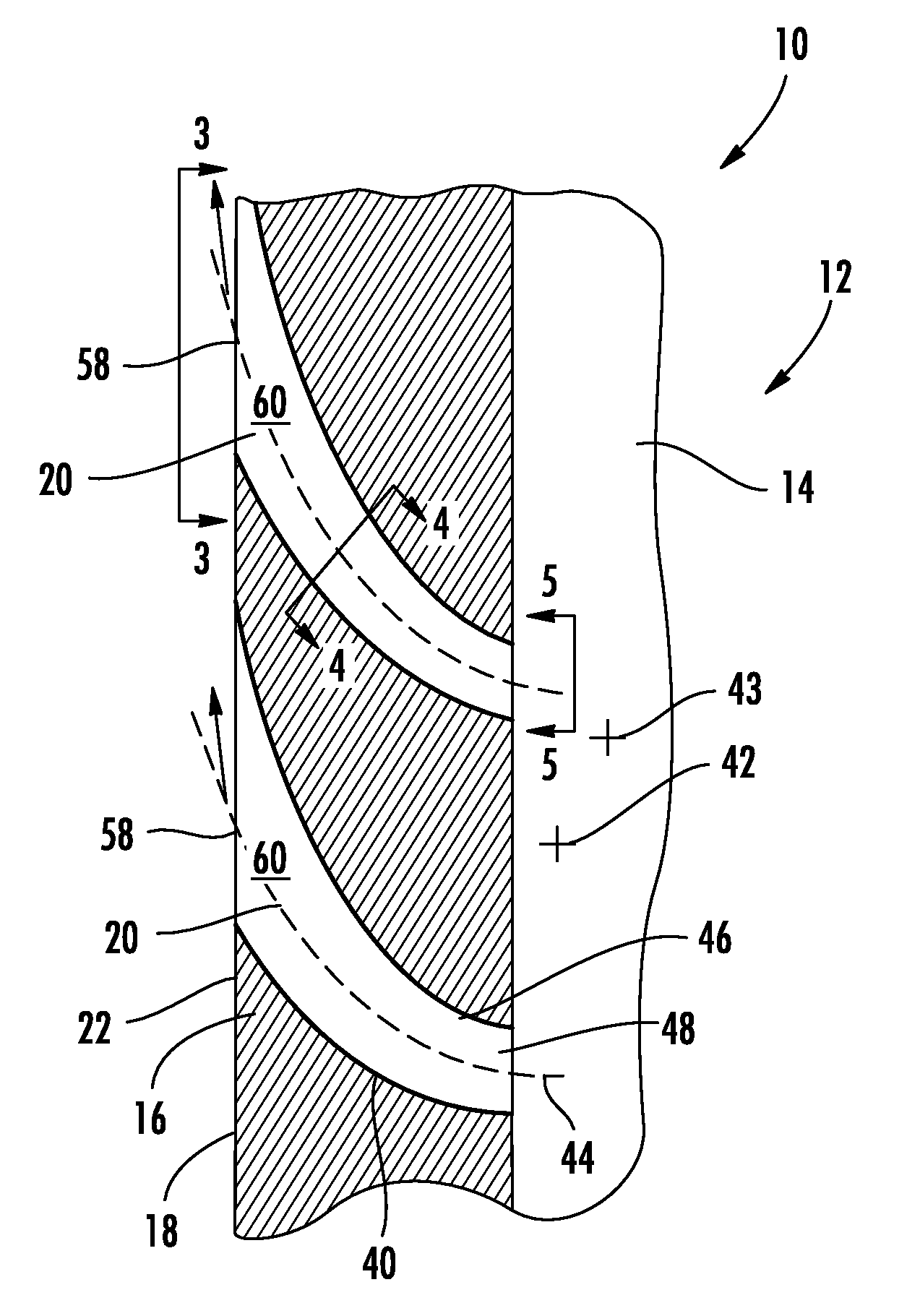 Turbine airfoil cooling system with curved diffusion film cooling hole
