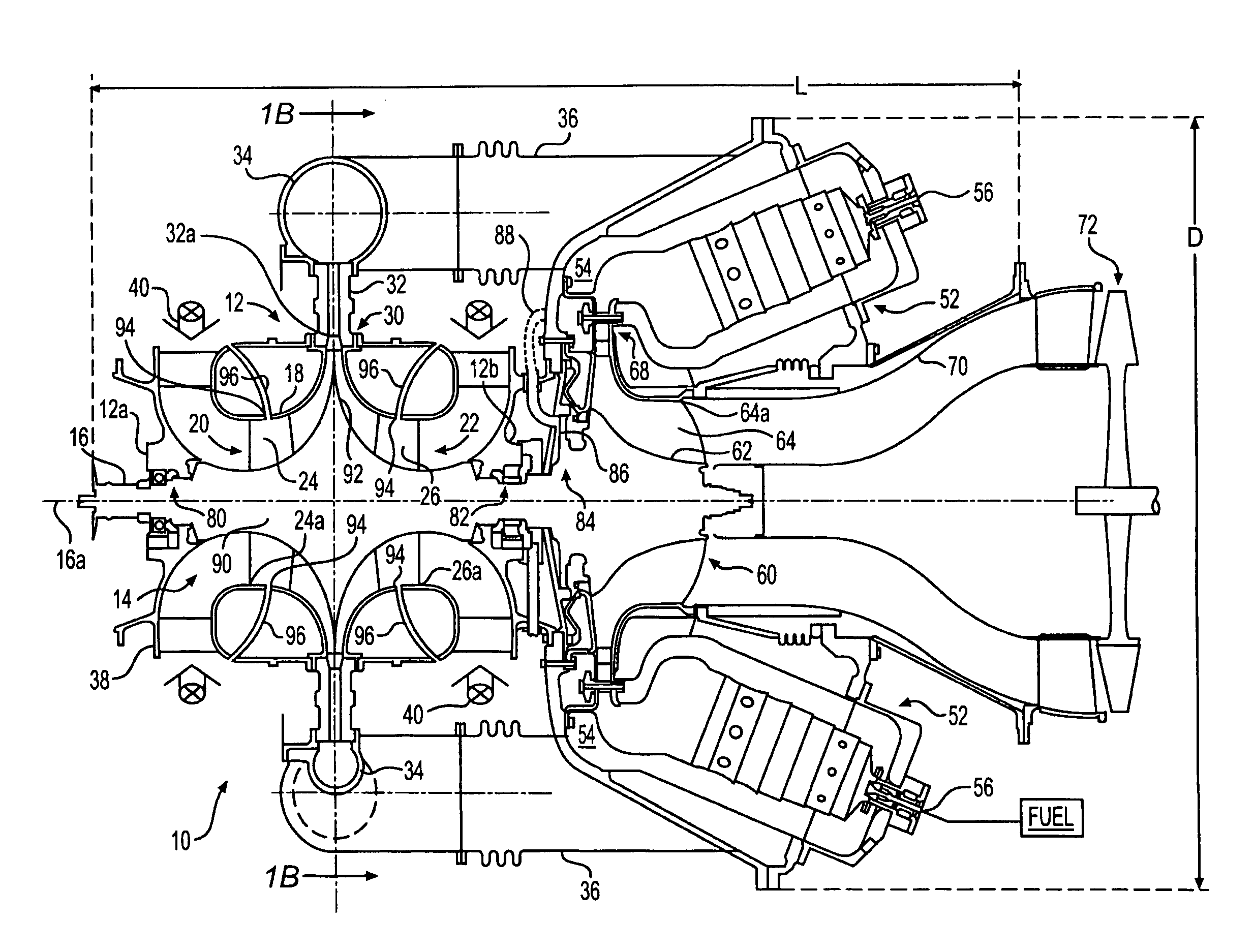 Single stage dual-entry centrifugal compressor, radial turbine gas generator