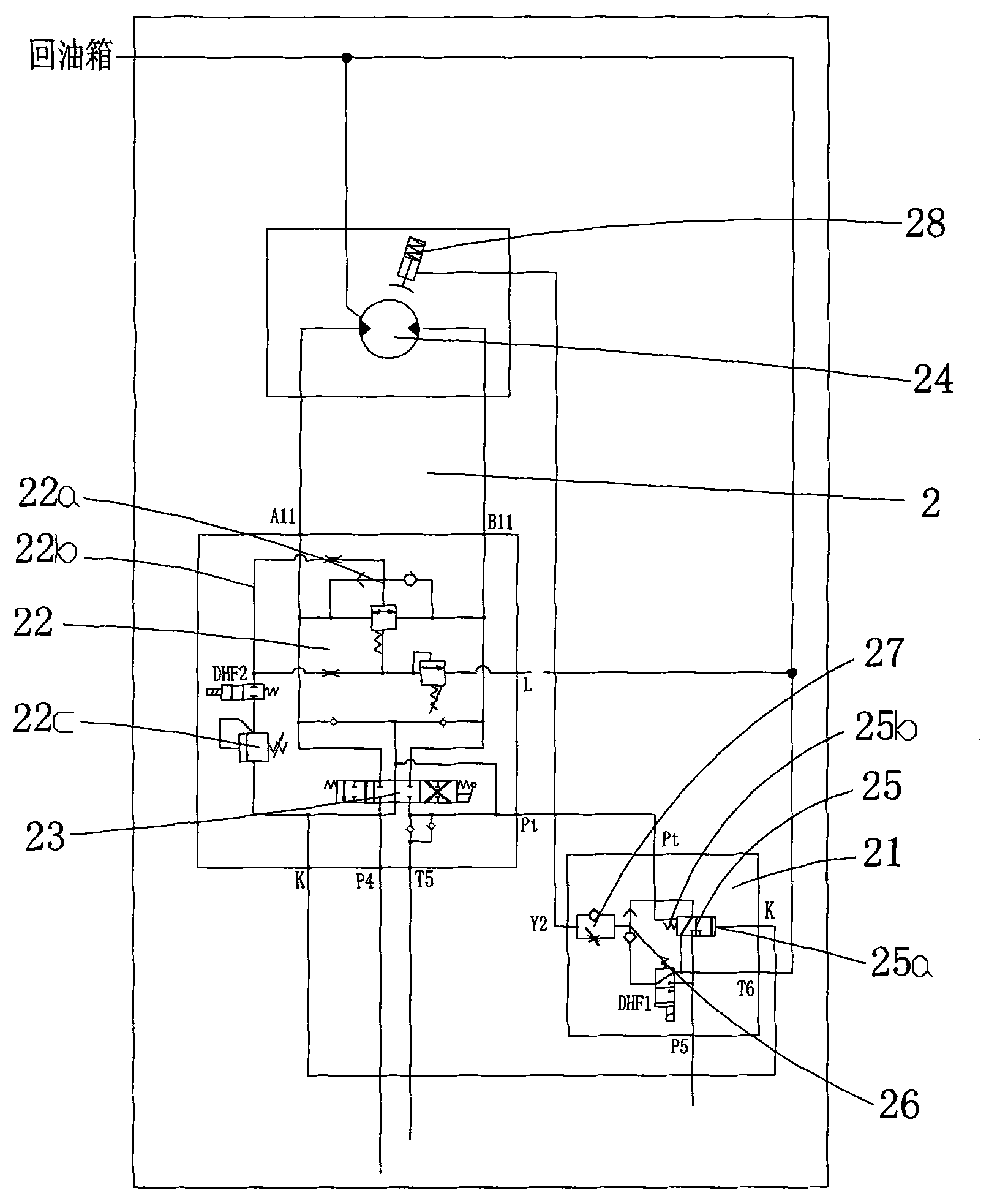 Hydraulic system of mechanically operated quadruple pump