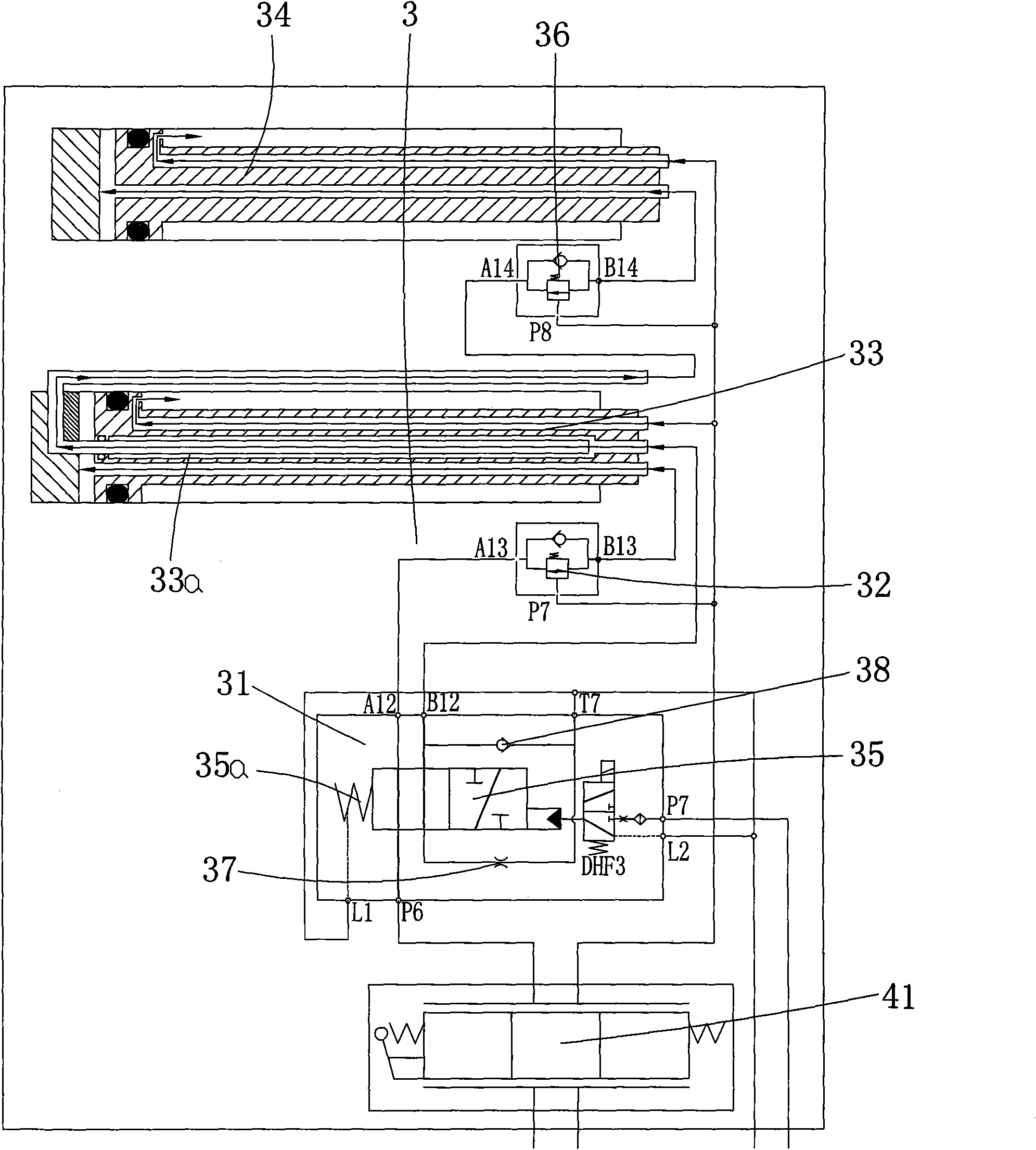 Hydraulic system of mechanically operated quadruple pump
