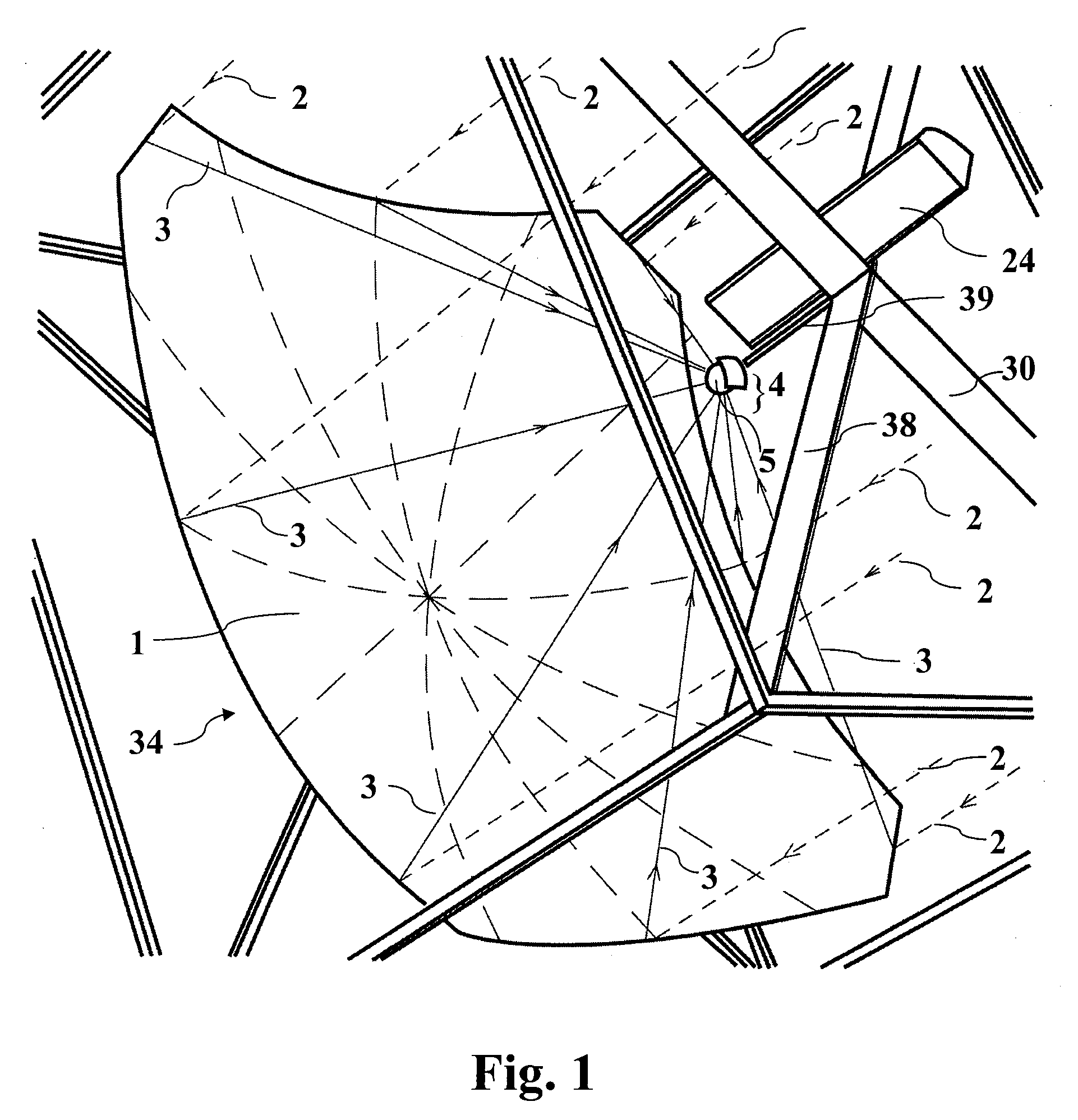 Photovoltaic generator with a spherical imaging lens for use with a paraboloidal solar reflector