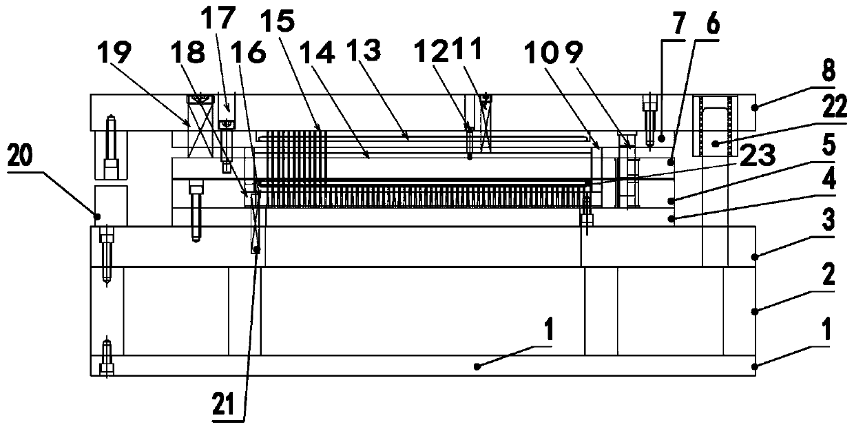 A three-in-one stamping die and process for a main board of a water tank