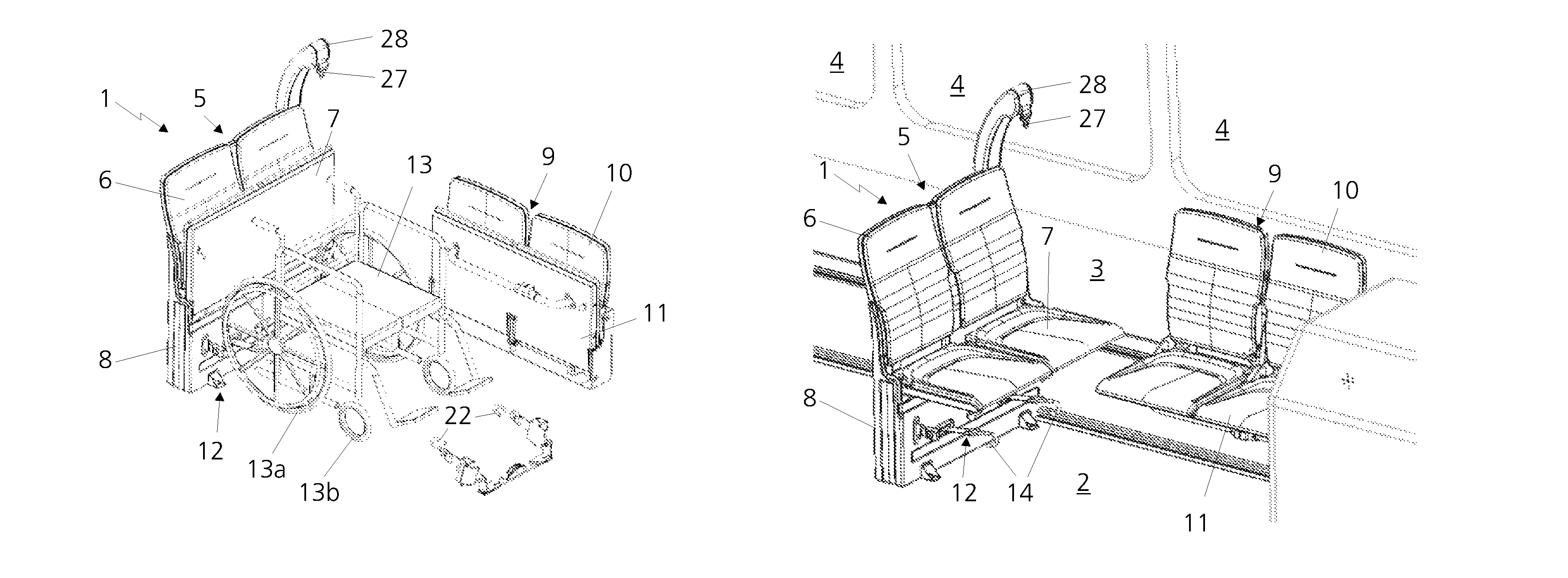 Double folding seat for a vehicle