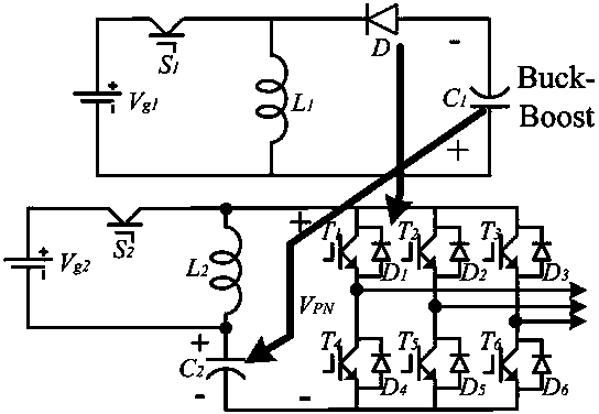 Wide range voltage adjustable buck-boost single-stage inverter circuit device