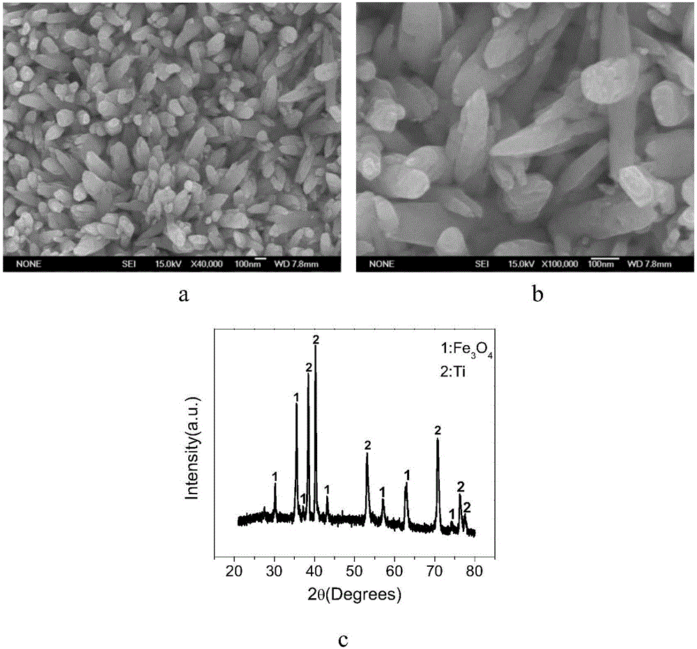 Ferroferric oxide@titanium dioxide nanorod array electrode on titanium substrate and preparation method of ferroferric oxide@titanium dioxide nanorod array electrode