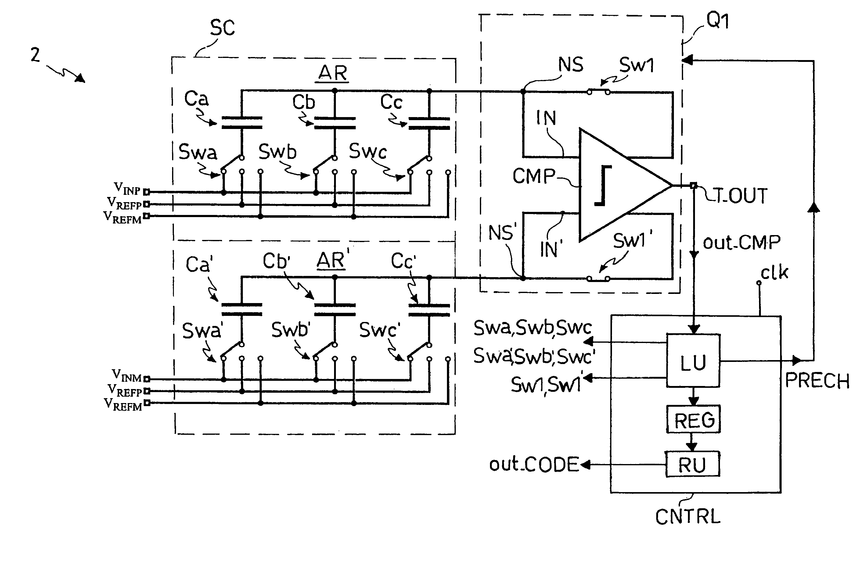 Switched capacitance circuit and analog/digital converter including said circuit