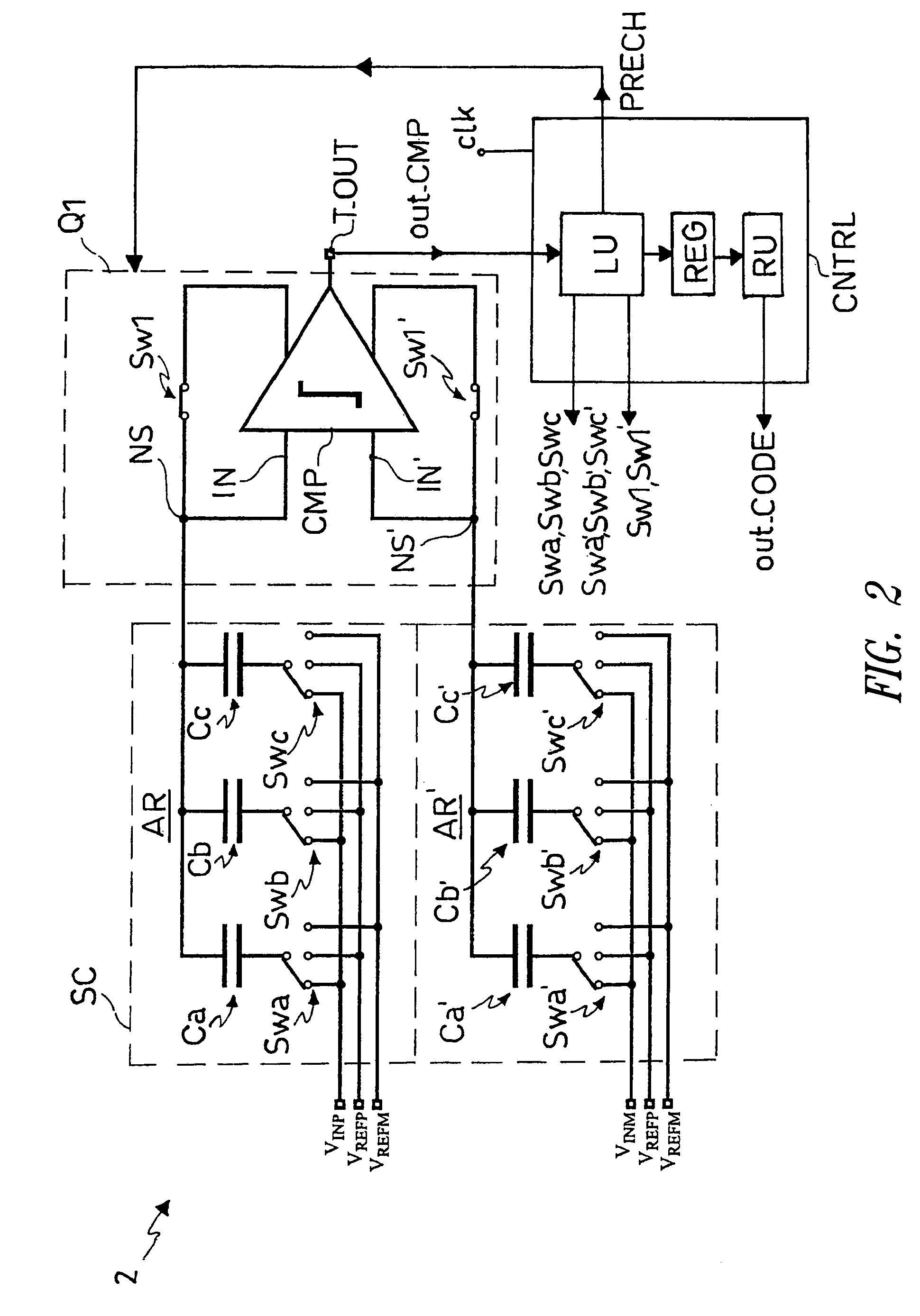 Switched capacitance circuit and analog/digital converter including said circuit