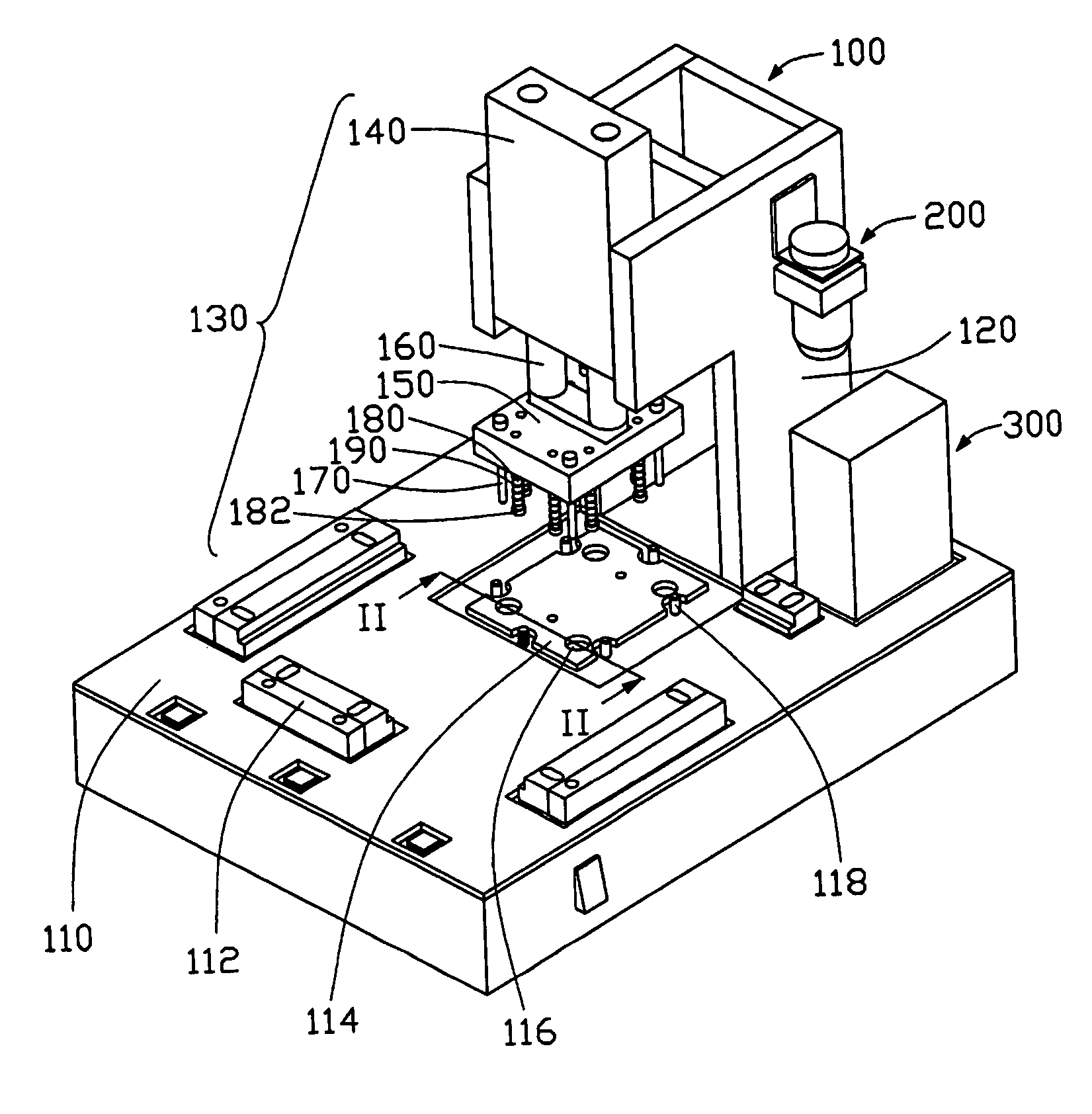 Stamping machine for mounting retention frame of heat sink to motherboard