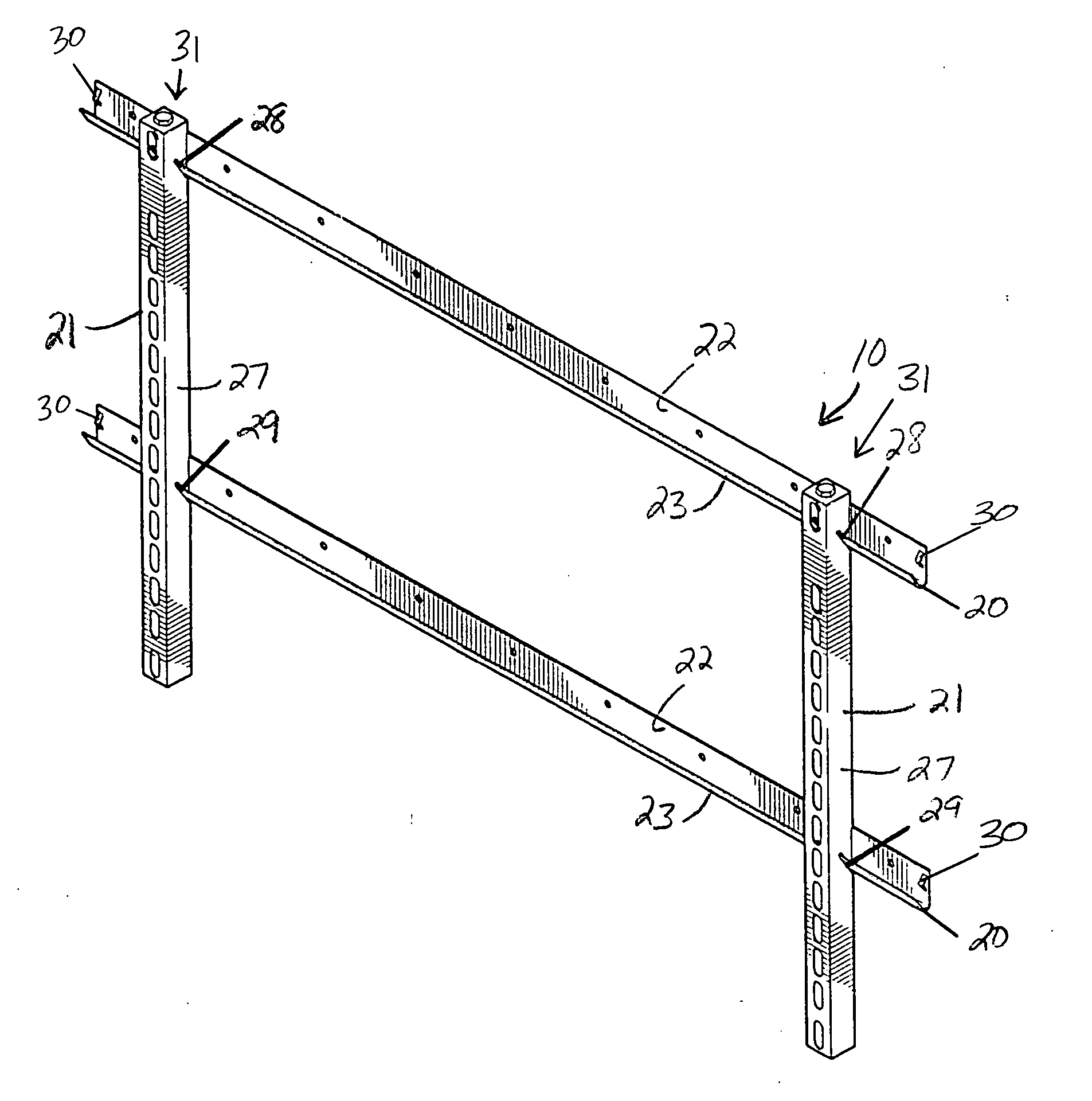Flat panel television mounting assembly, and method