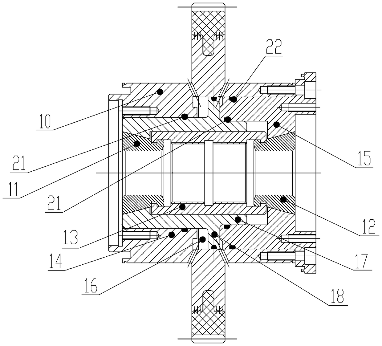 The structure of the pressure cylinder driving the double-ended collet in the main shaft