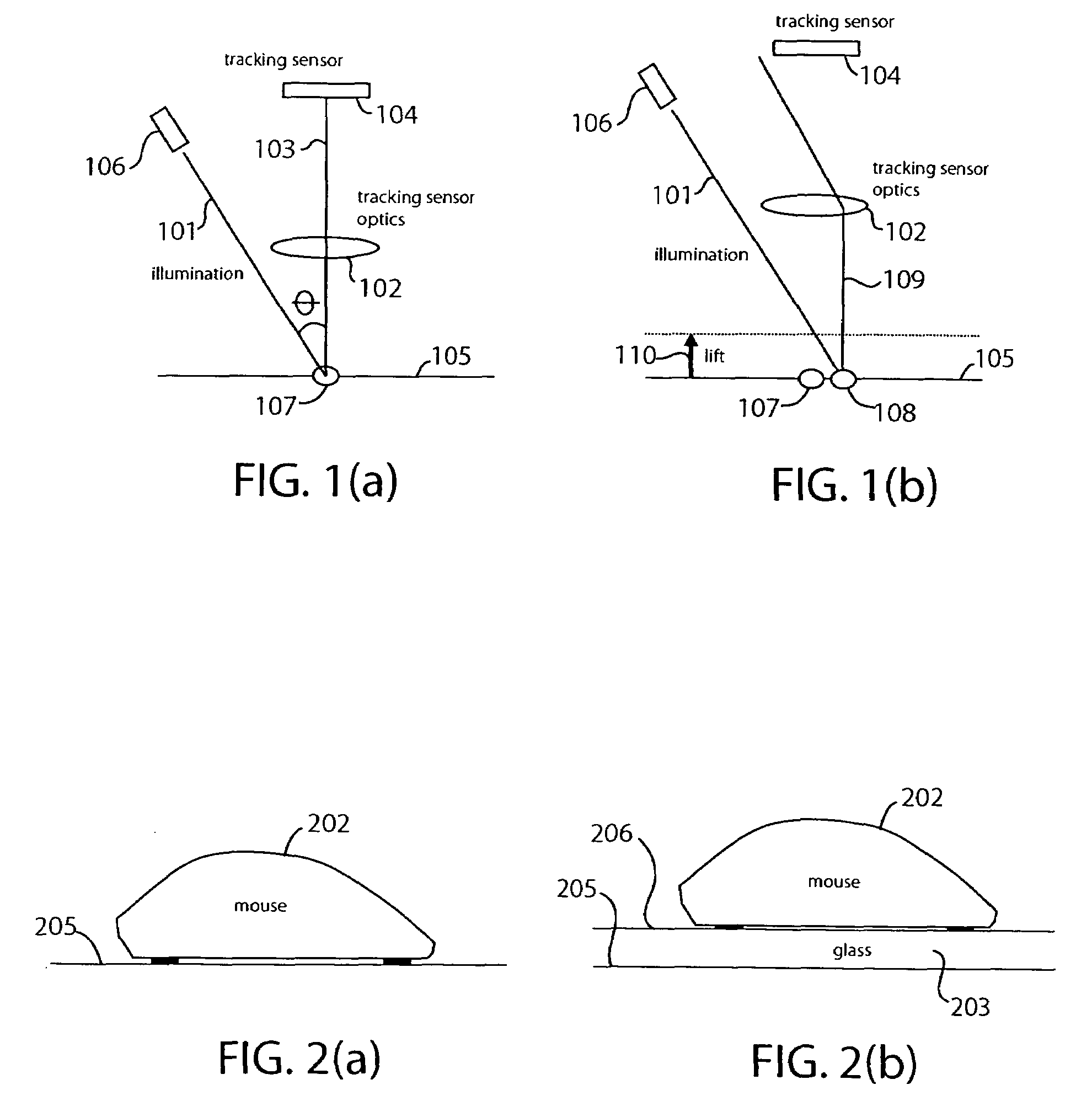 Optical navigation sensor with tracking and lift detection for optically transparent contact surfaces