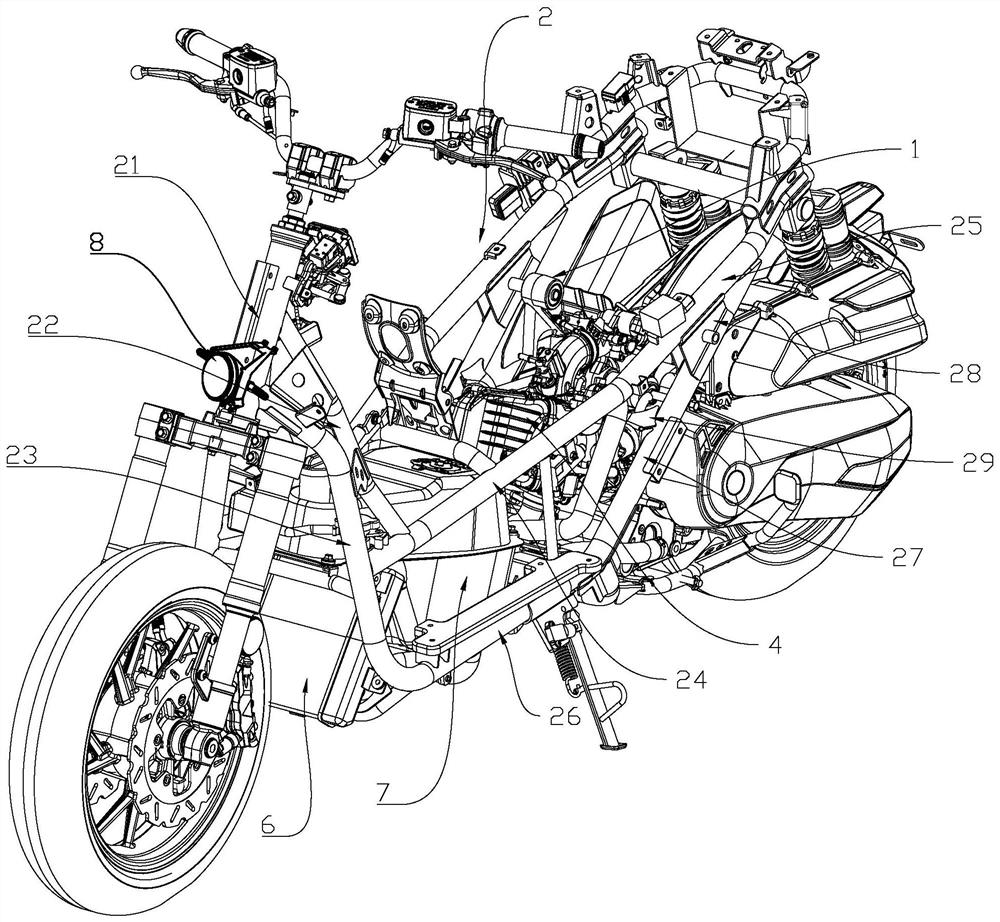 Motorcycle engine suspension assembly and motorcycle