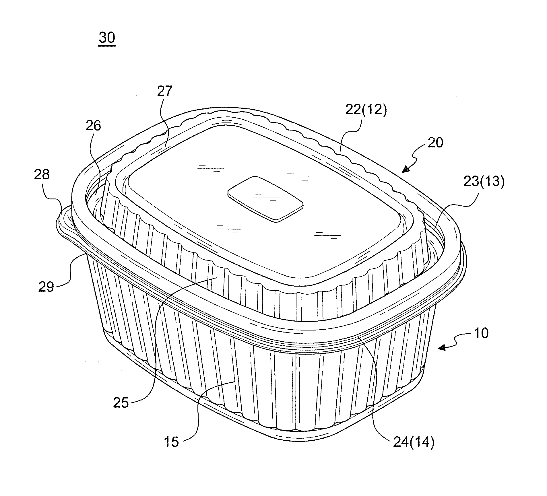 Rectangular food container with double sealing structure