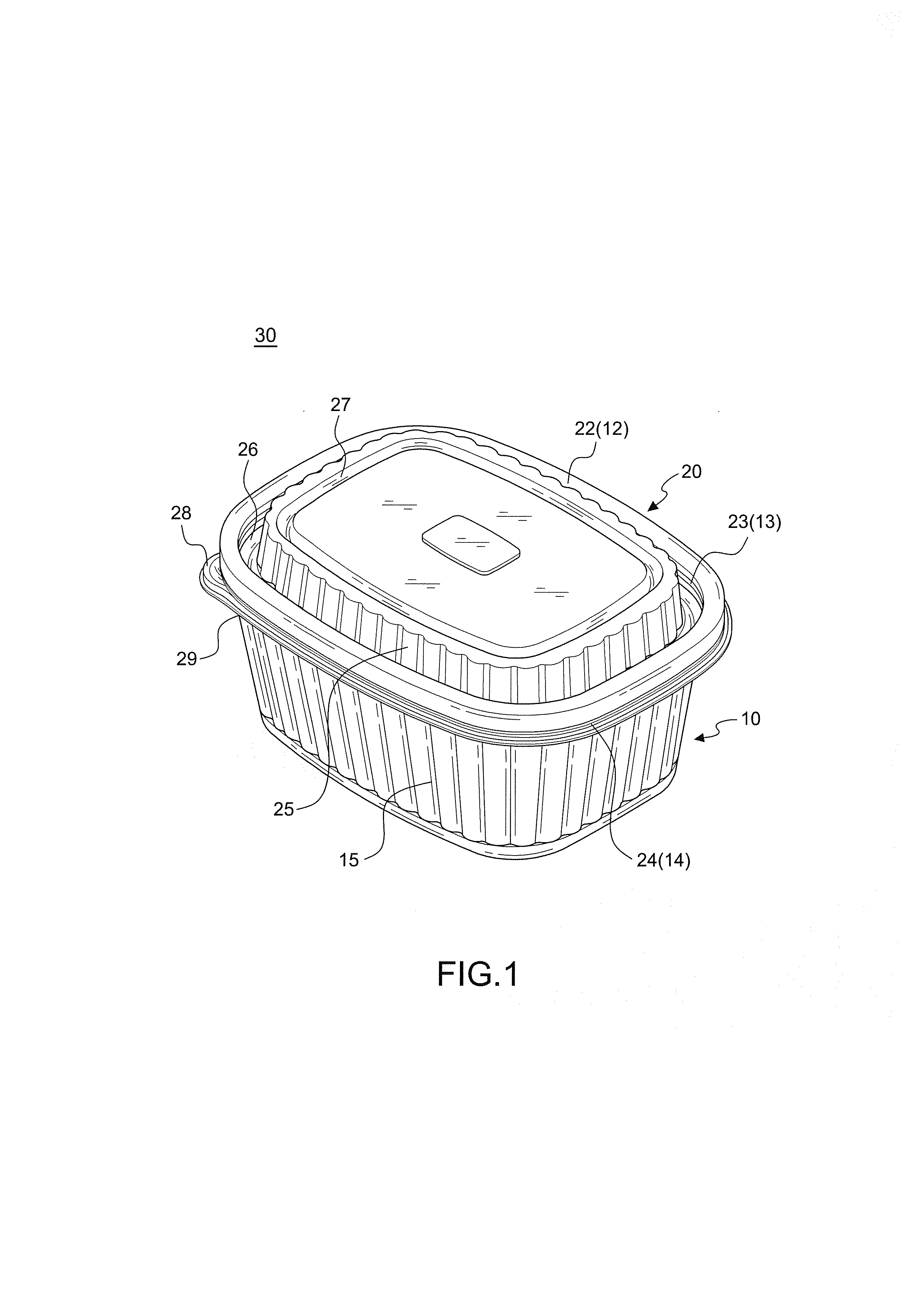 Rectangular food container with double sealing structure
