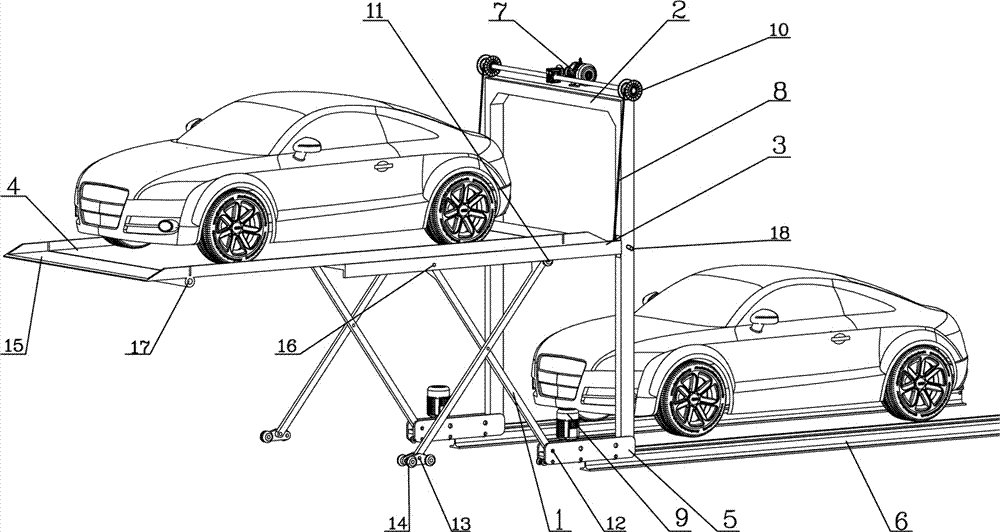 A sliding and swaying scissors three-dimensional garage