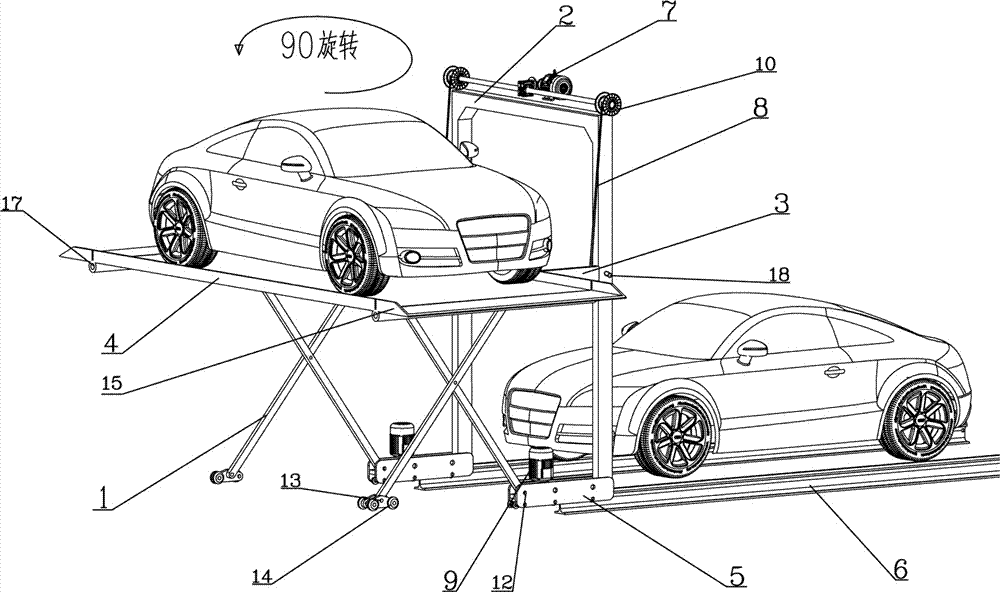 A sliding and swaying scissors three-dimensional garage