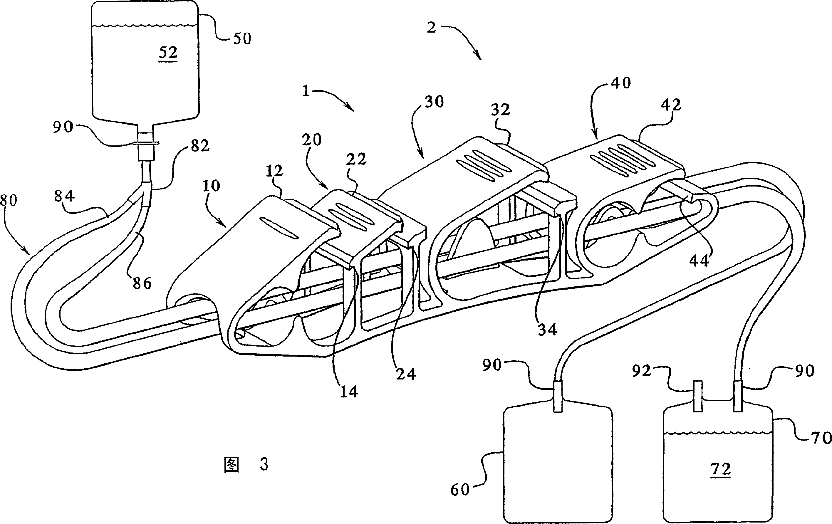 Clamp device, method and system for exchanging a solution