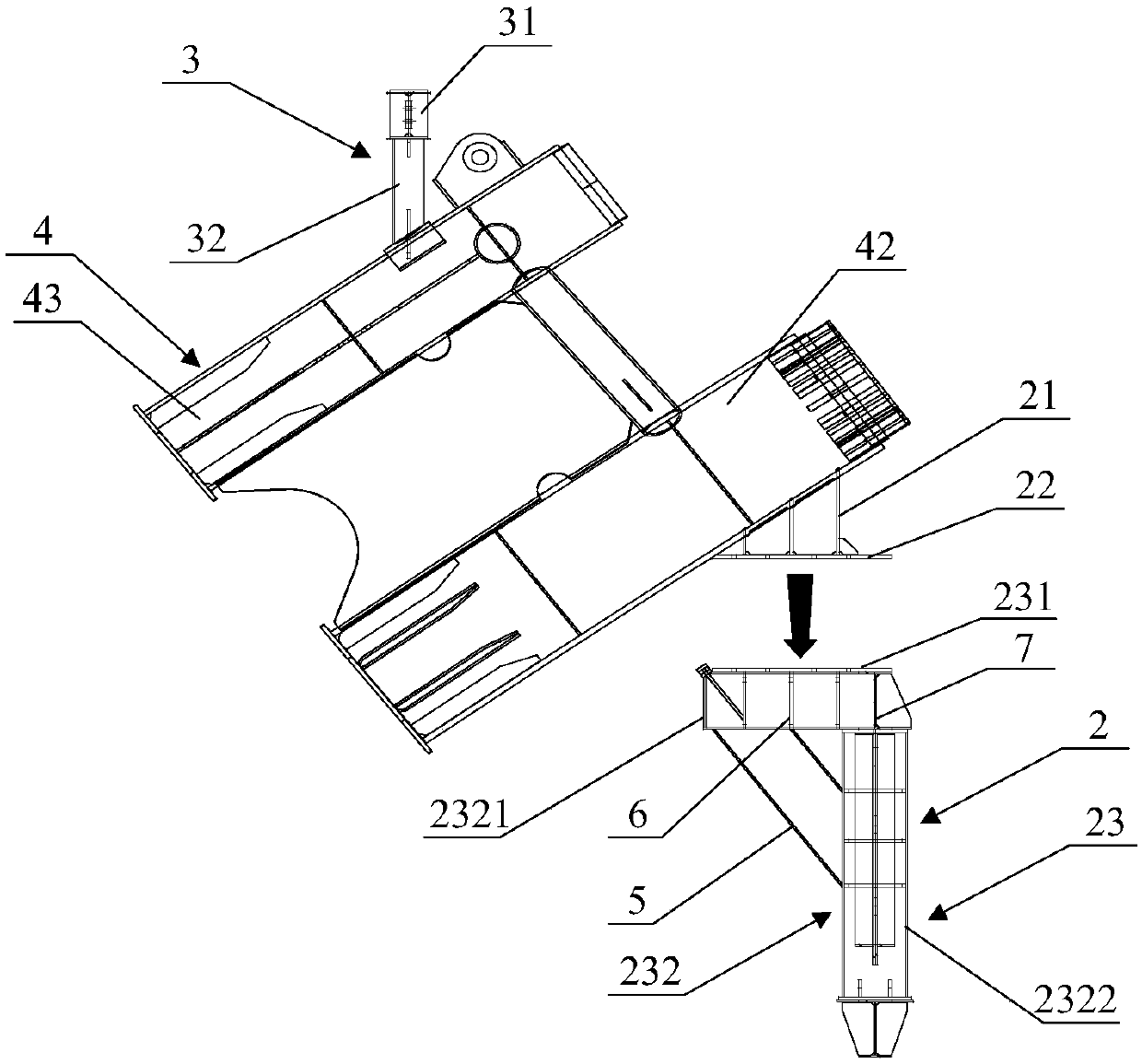 Bridge arch foot support device and its construction method