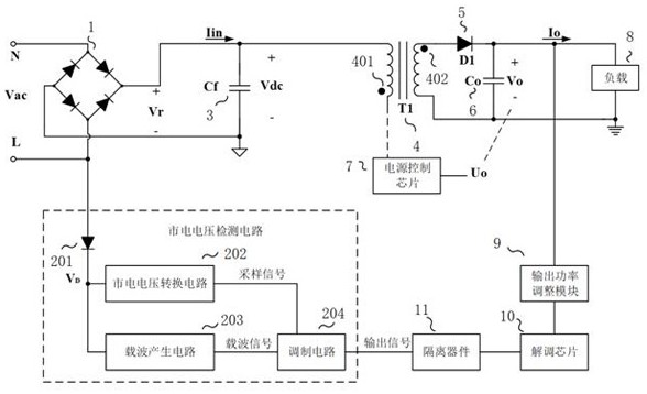 Mains supply voltage detection circuit and switching power supply system using same