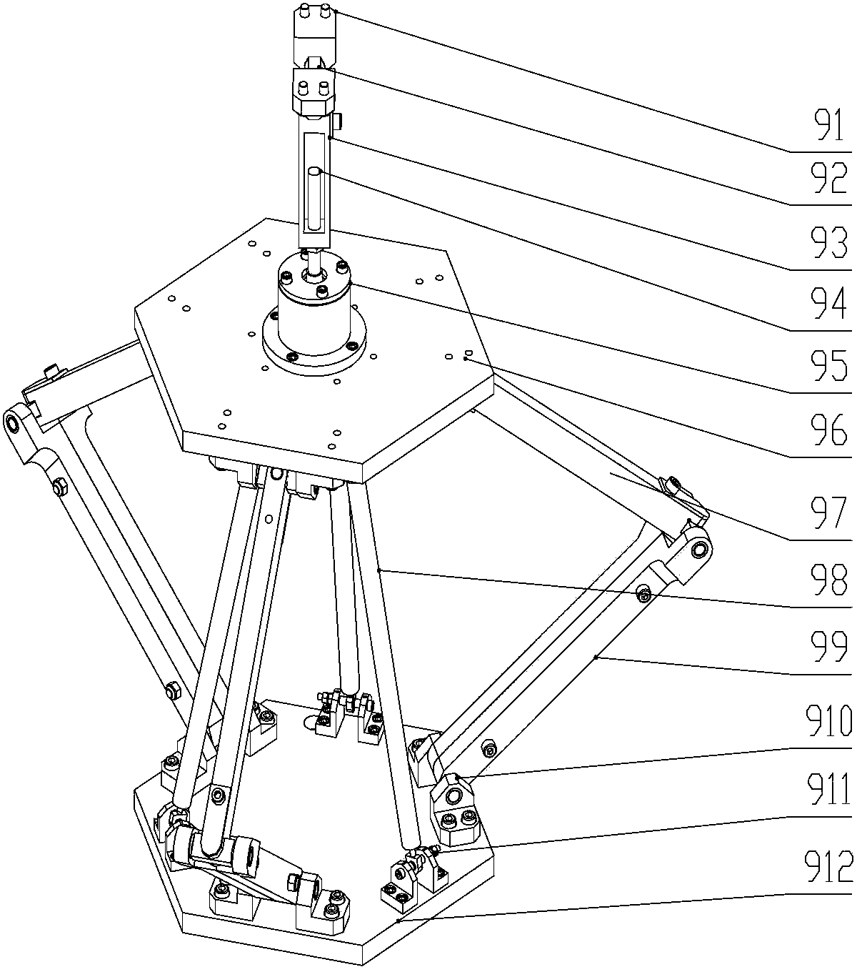 Six-dimensional parallel-connection test bench for automobile suspension test