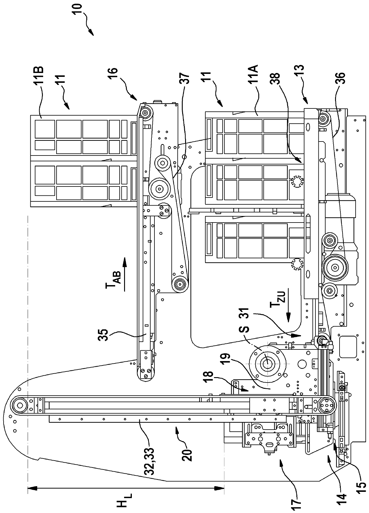 Tray emptying device and method for emptying a tray into a manufacturing machine and manufacturing system