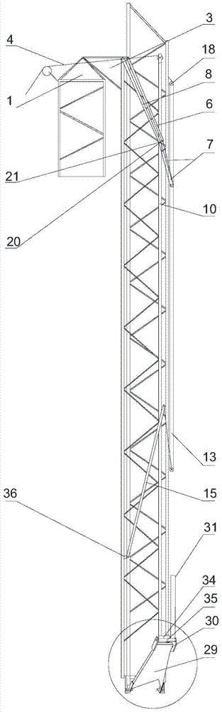 A tower crane with double jib sections