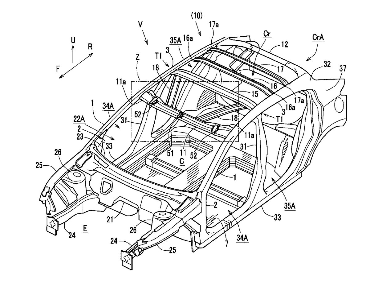 Upper vehicle-body structure of vehicle