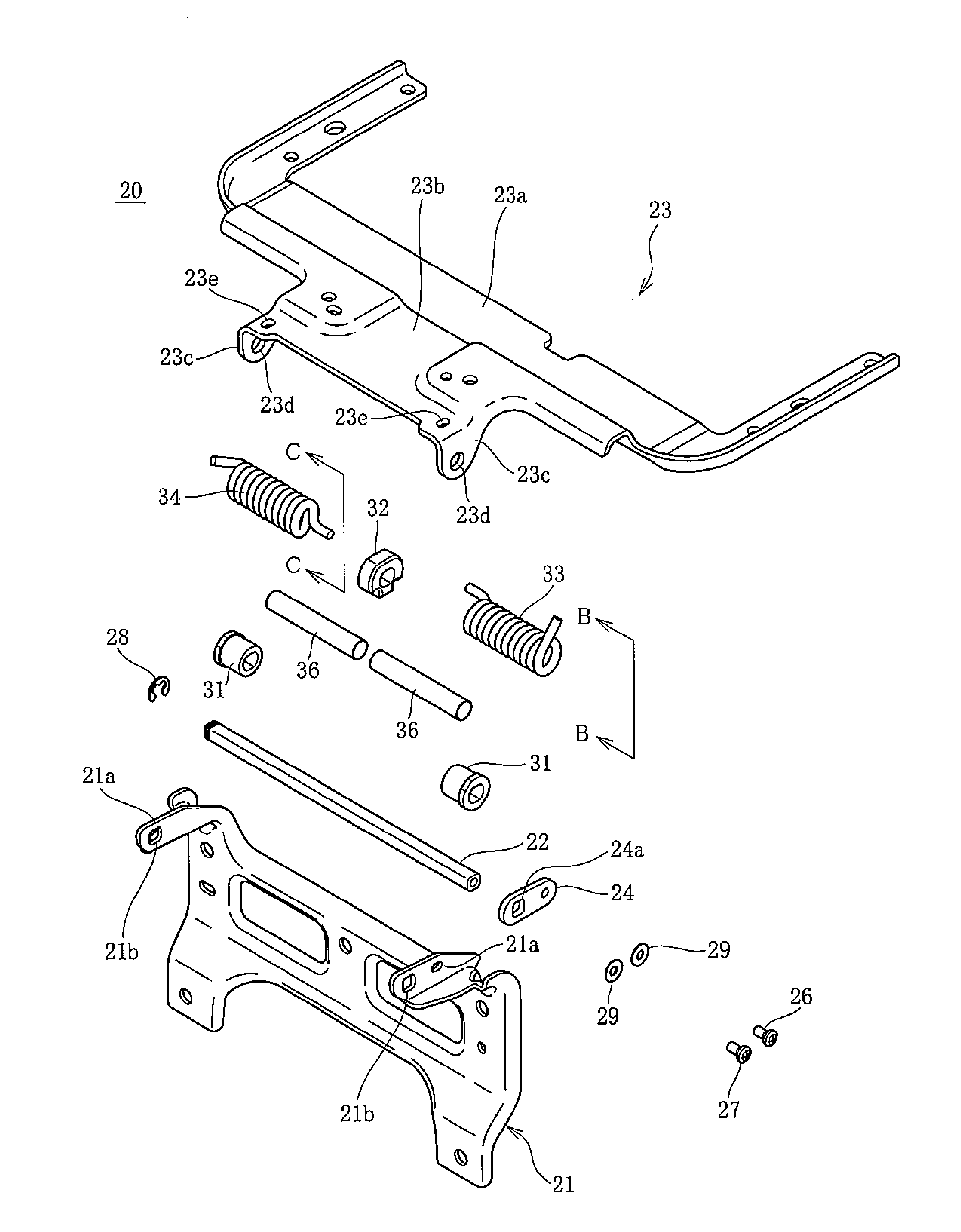 Hinge device for console box