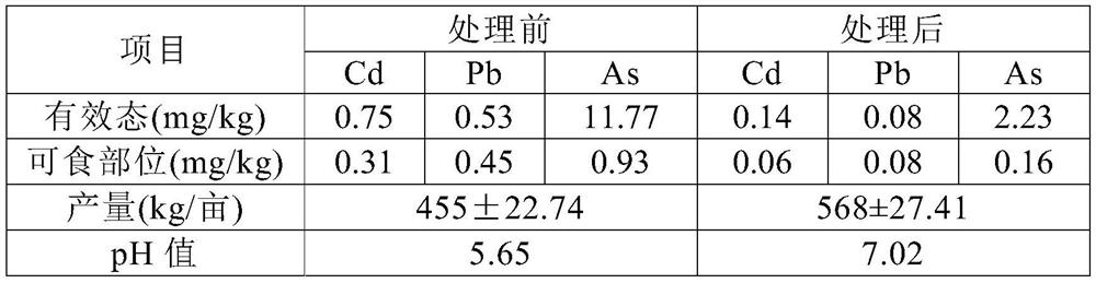 Treatment method for rice field soil polluted by acid arsenic, lead and cadmium in combined mode