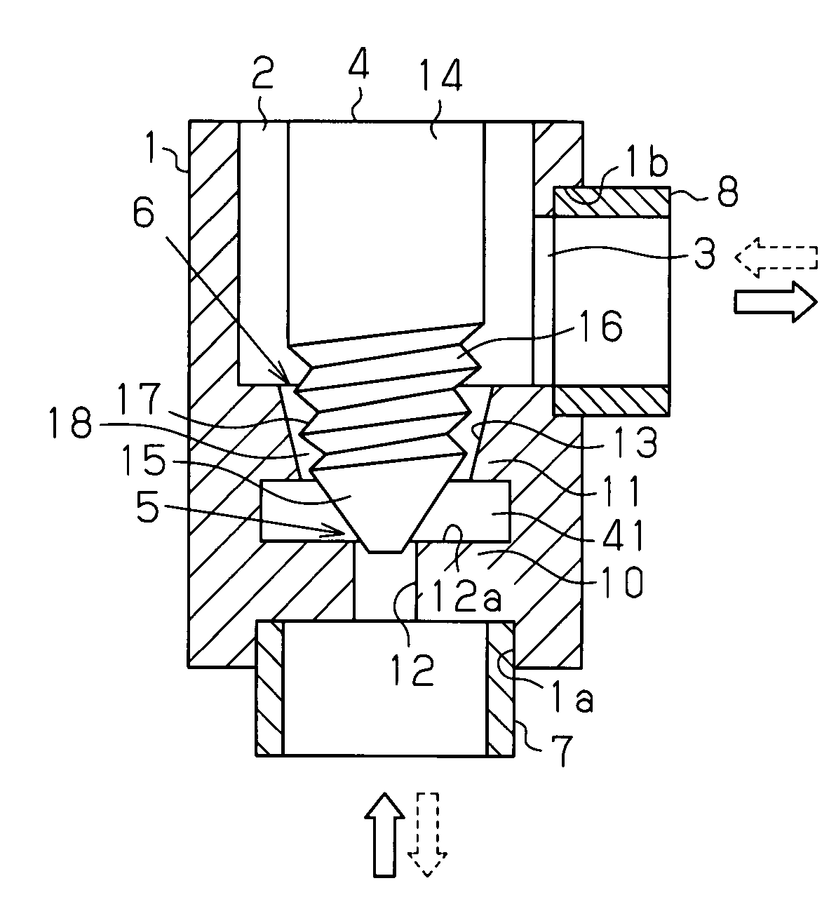 Expansion valve having a grooved valve member and refrigeration device including the same