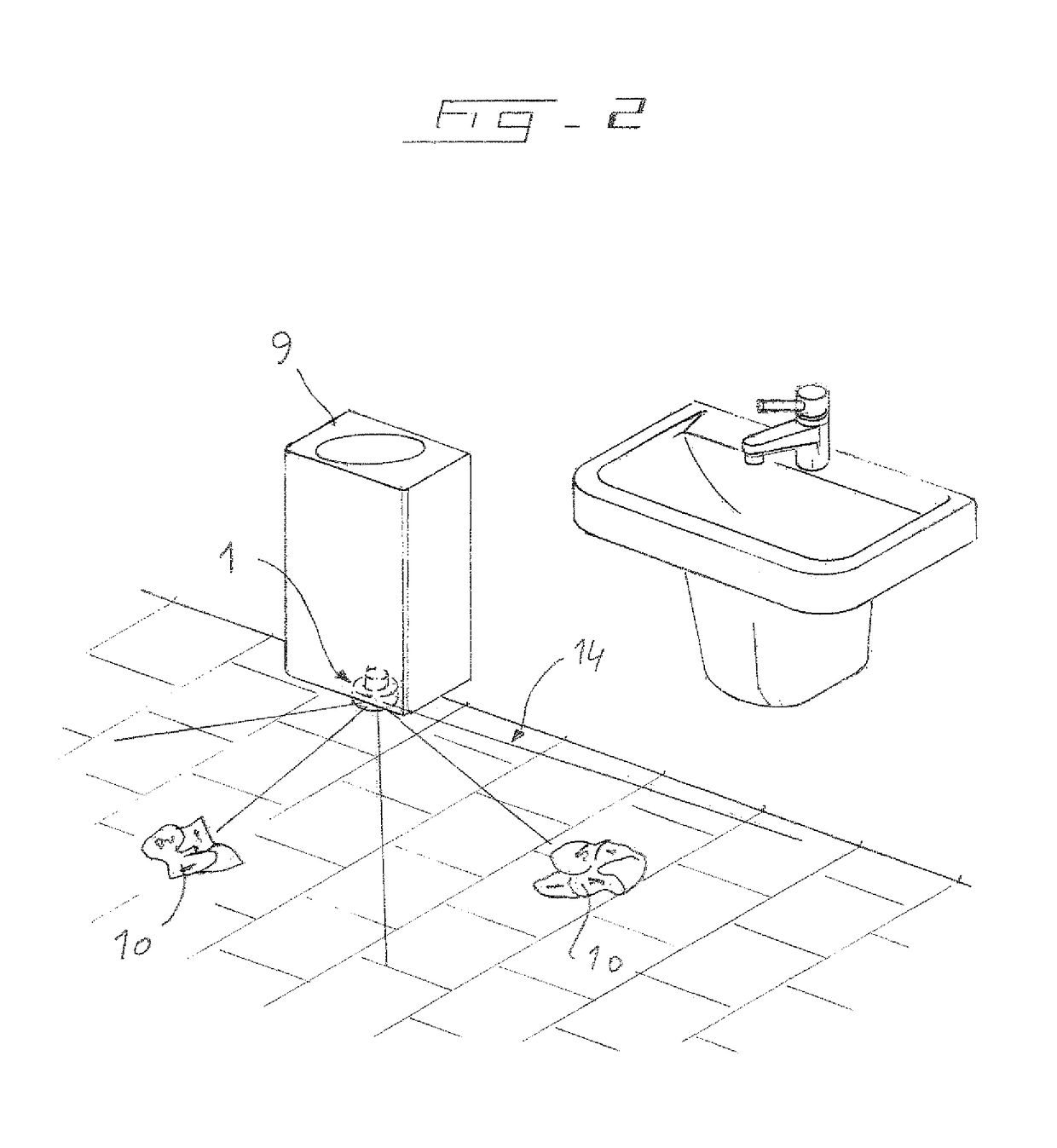 Means and method for detecting the presence of at least one object to be tidied in a washroom