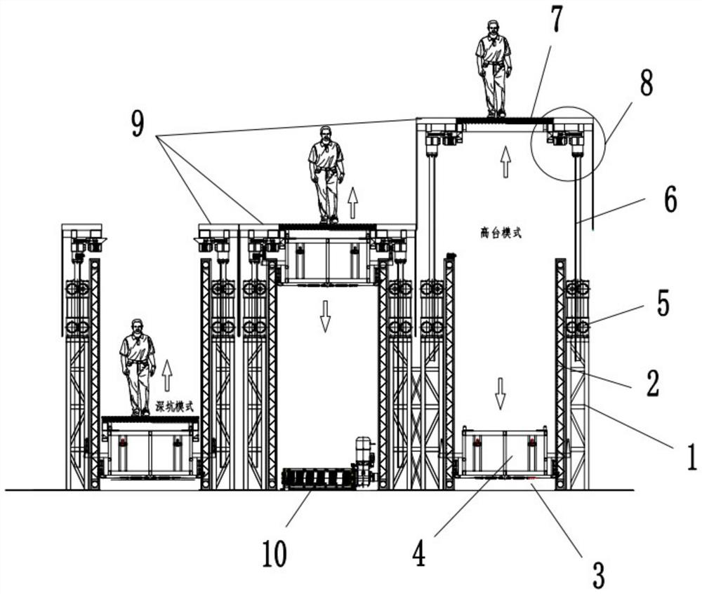 Lifting stage capable of simultaneously realizing boss and deep pit