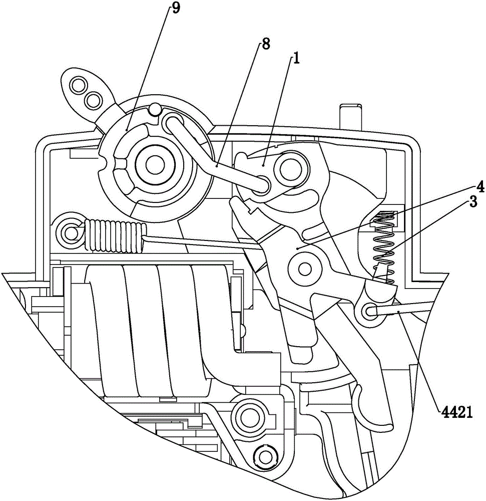 Moving contact operating mechanism for residual-current circuit breaker