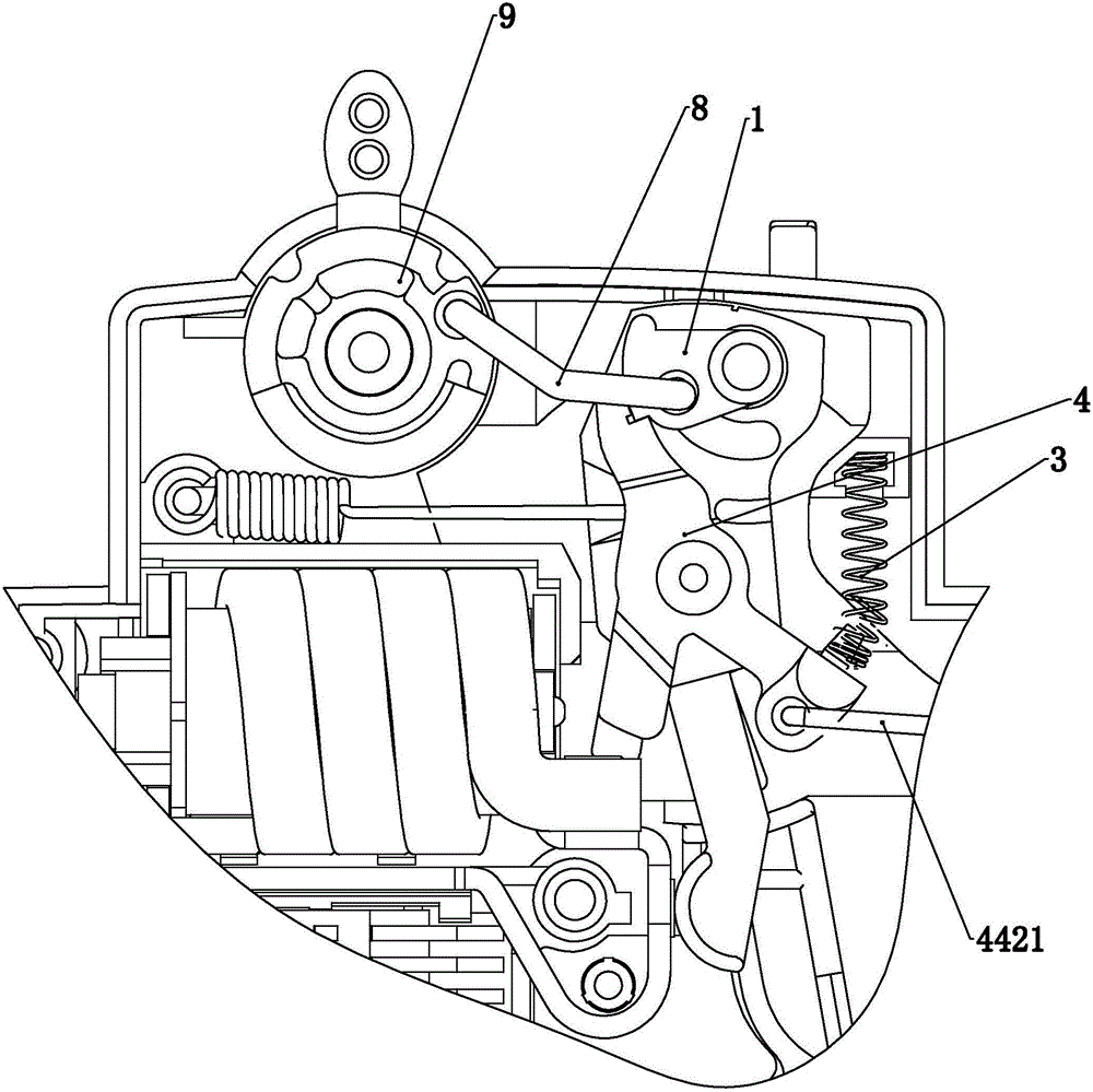 Moving contact operating mechanism for residual-current circuit breaker
