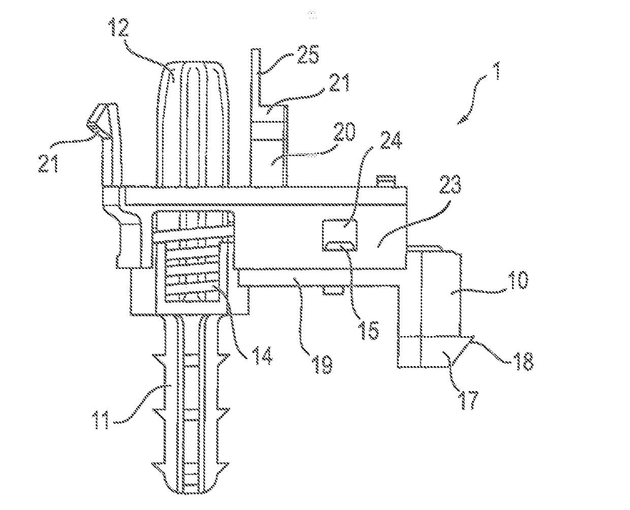 Connector component for securing an airbag module to a steering wheel, positioning sleeve for the connector component, set comprising such a connector component and a positioning sleeve, steering wheel, airbag module, steering wheel assembly, and method for producing same