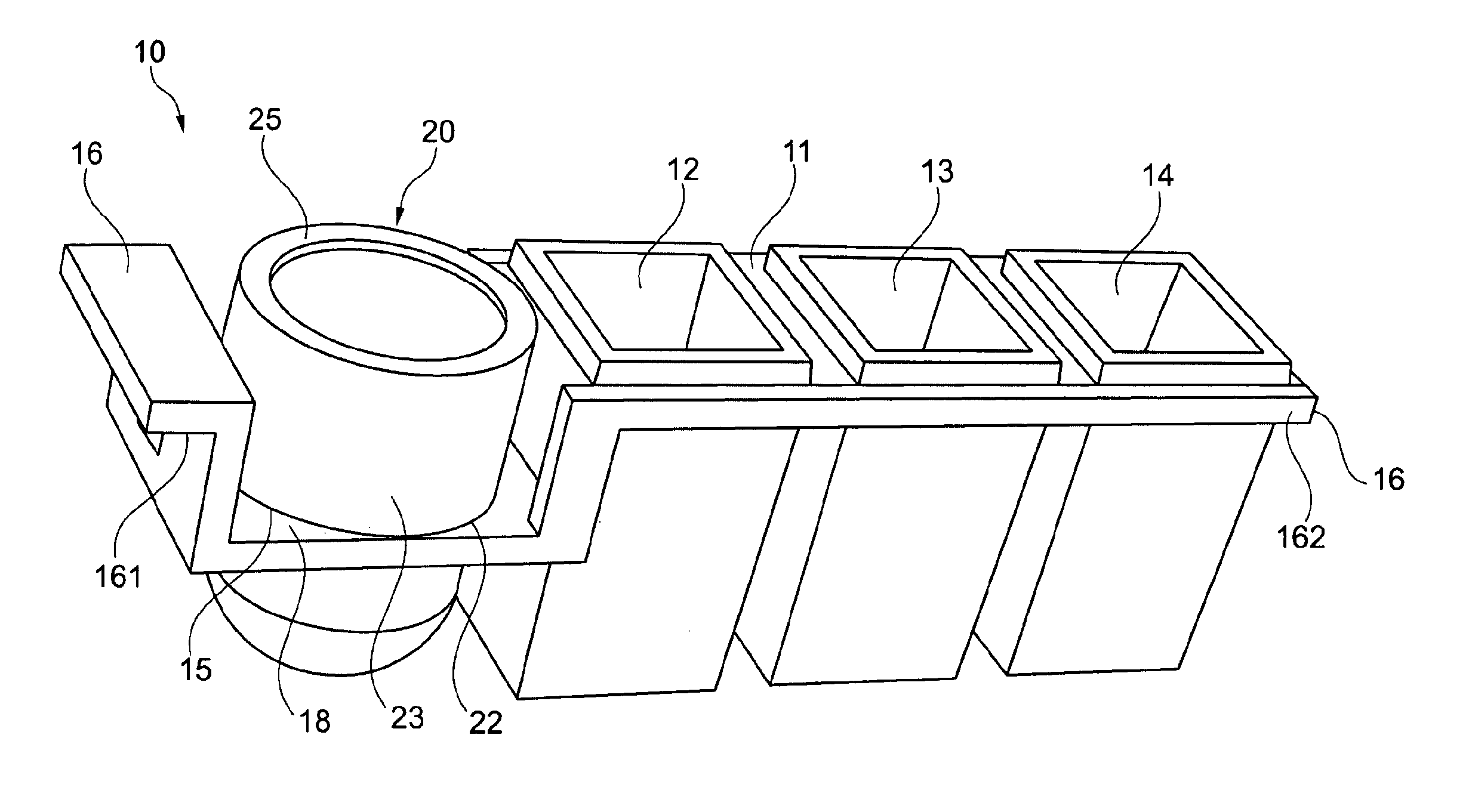 Reagent cartridge for an assembly for selectively performing a clincial chemical test or an elisa test, use of said reagent cartridge and assembly