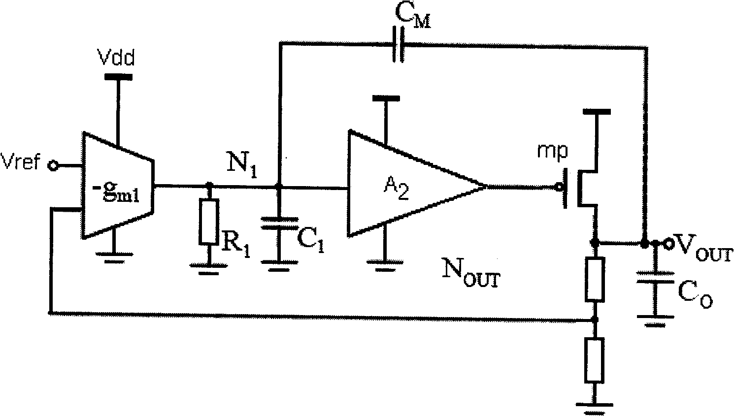 Low-pressure difference linear voltage stabilizer with high power supply rejection ratio